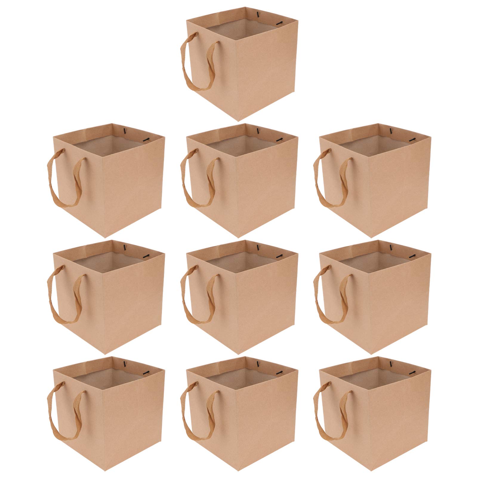 DOITOOL 10pcs Kraft Paper Gift Bags with Ribbon Handles - 20x20x20cm Square Paintable Shopping Bags for Jewelry, Flowers & Retail Gifts | Eco-Friendly Light Brown Tote Bags for Wedding Favors, Birthday Presents & Party Giveaways
