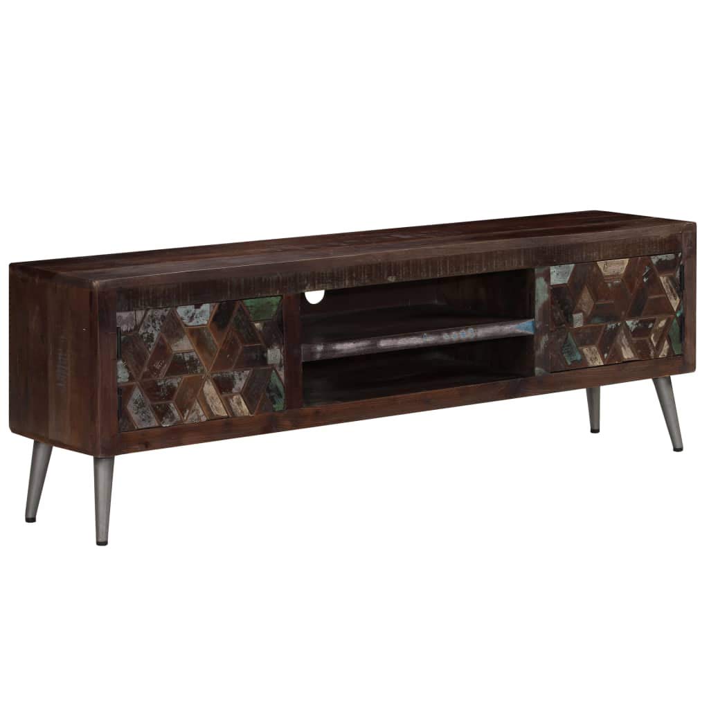 60 Inch TV Stand with 2 Cabinets & 1 Shelf - Solid Mango Wood Entertainment Center with Sturdy Metal Frame - Living Room Media Console (55.1x11.8x17.7 inches) for Home Theater & Gaming Setup