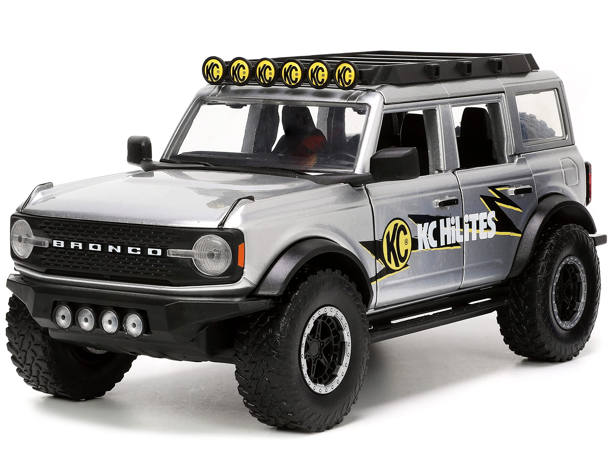 2021 Ford Bronco 1:24 Scale Die-Cast Model Car - Gray with Tire Rack | Collectible Toy for Kids & Adults | Perfect for Display, Gifts, and Play Scenes