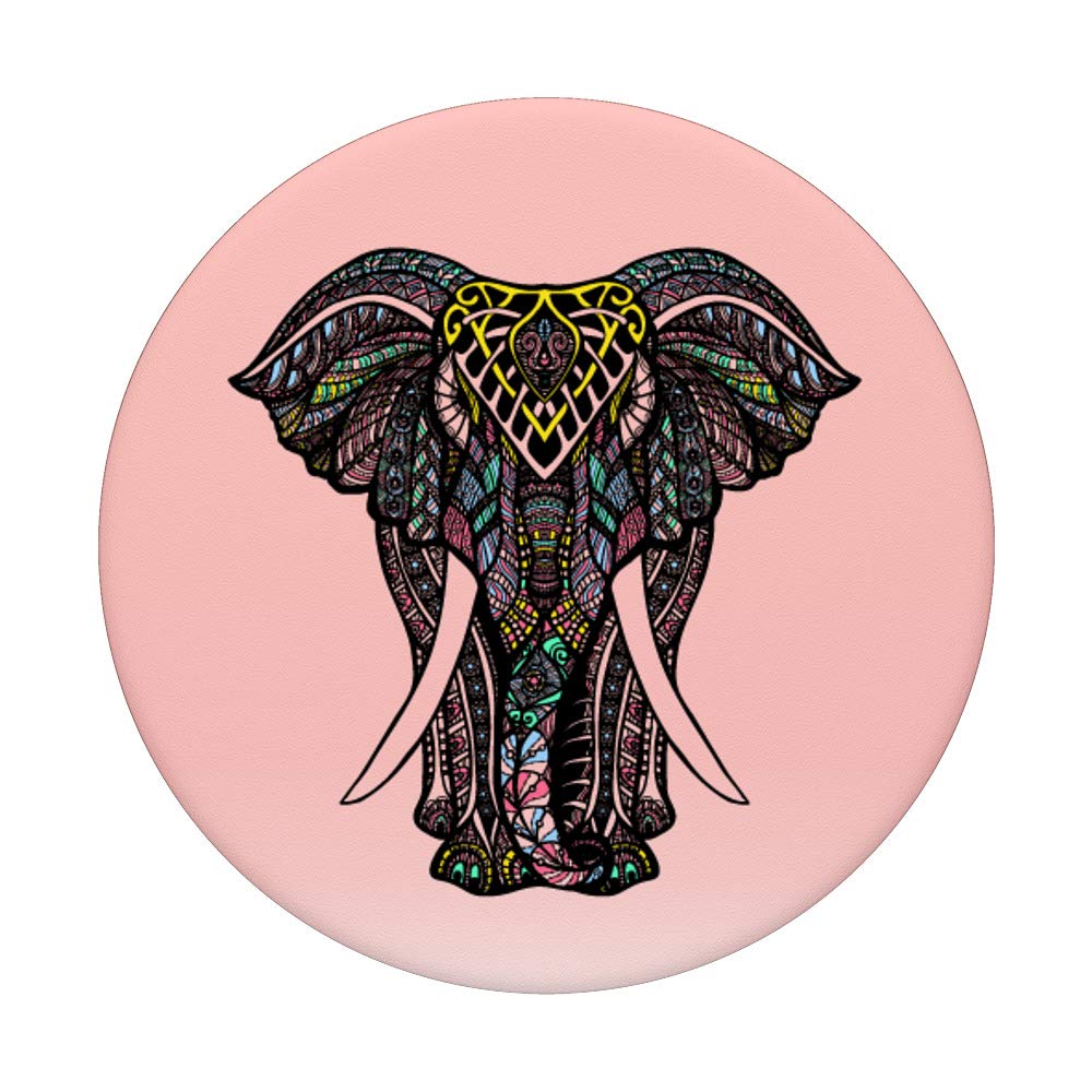 Happy Elephant Mandala Art Print - Inspirational Wall Decor for Home, Office & Meditation Spaces | Pink & Gold Boho Style