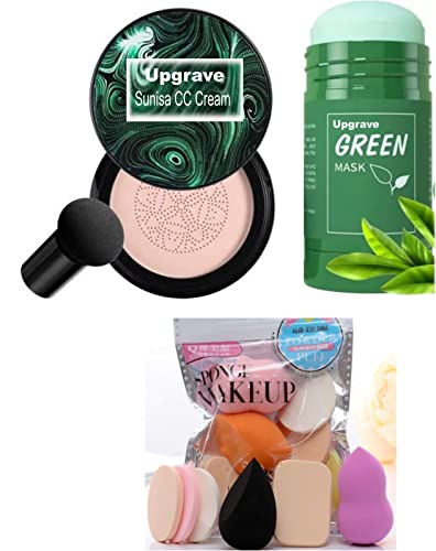 SMIETRZ Oil Control Compact Powder - Matte Finish Face Makeup with Green Tea Extract | Oil Absorbing & Deep Cleansing Solid Mask | Combo Pack with Beauty Blender Puff for Men & Women | Perfect for Daily Makeup & Skincare Routine