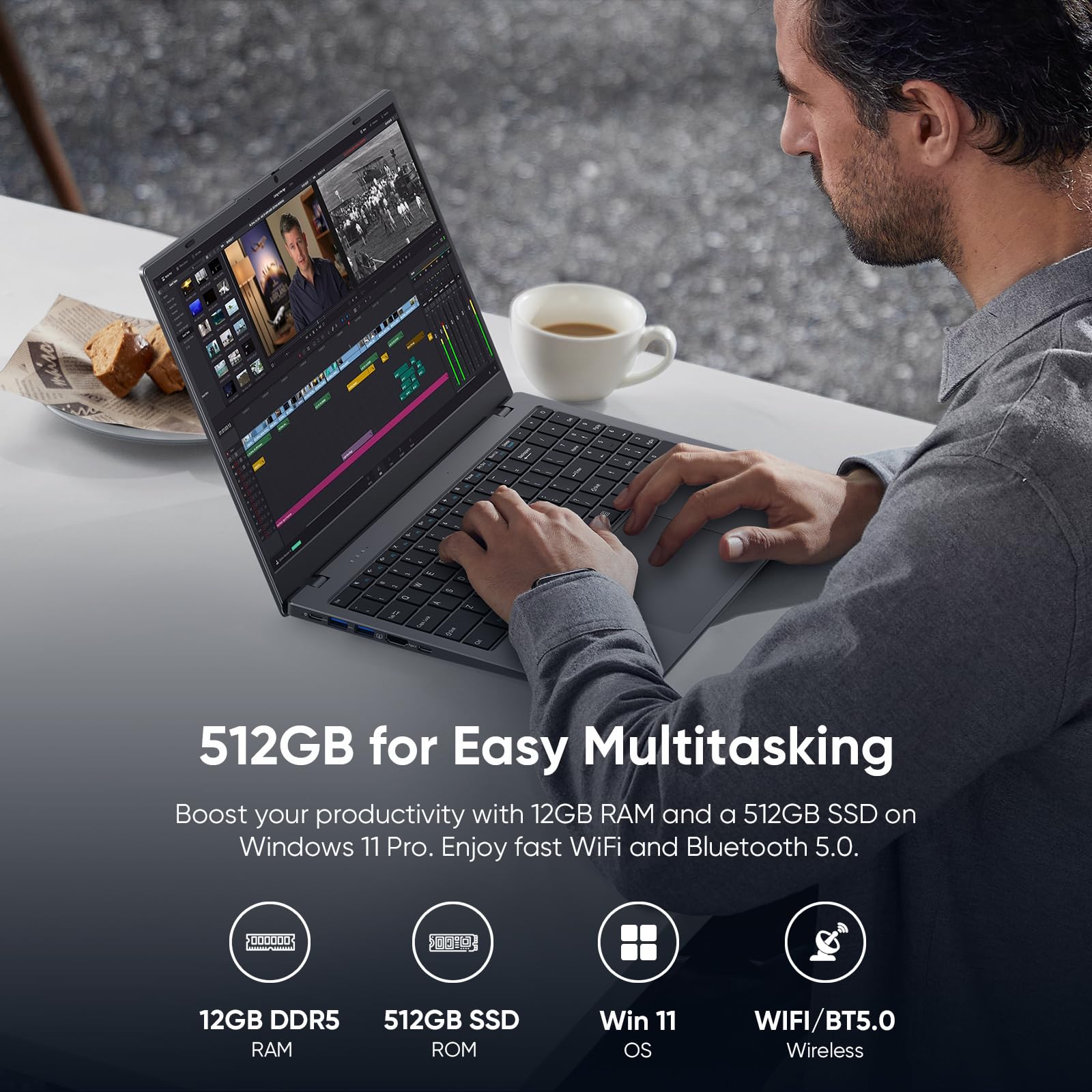 15.6 Inch Windows 11 Laptop - Full HD 1920x1080 IPS Display, 12GB DDR5 RAM, 512GB SSD, Intel N95 Processor (Faster Than N5095), Fingerprint Unlock, WiFi 5 & Bluetooth, Backlit Keyboard - Perfect for Work, Study & Entertainment