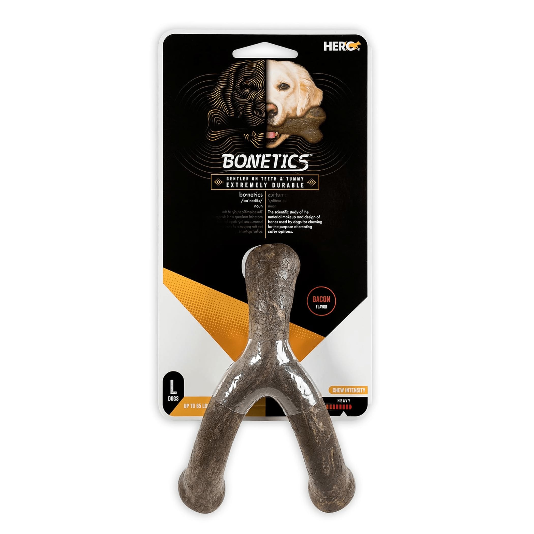 Bonetics Wishbone Dog Chew Toys - Natural Bacon Flavor Puppy Bones for Large Dogs Up to 65lbs | Durable Dog Treats for Aggressive Chewers | Perfect for Training, Teething Relief & Dental Health