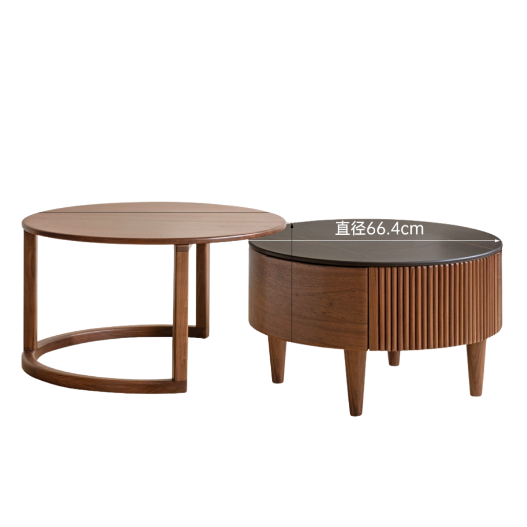 Premium Black Walnut & Ash Solid Wood Combination Rock Plate Coffee Table - Modern Living Room Furniture for Home Decor & Relaxation