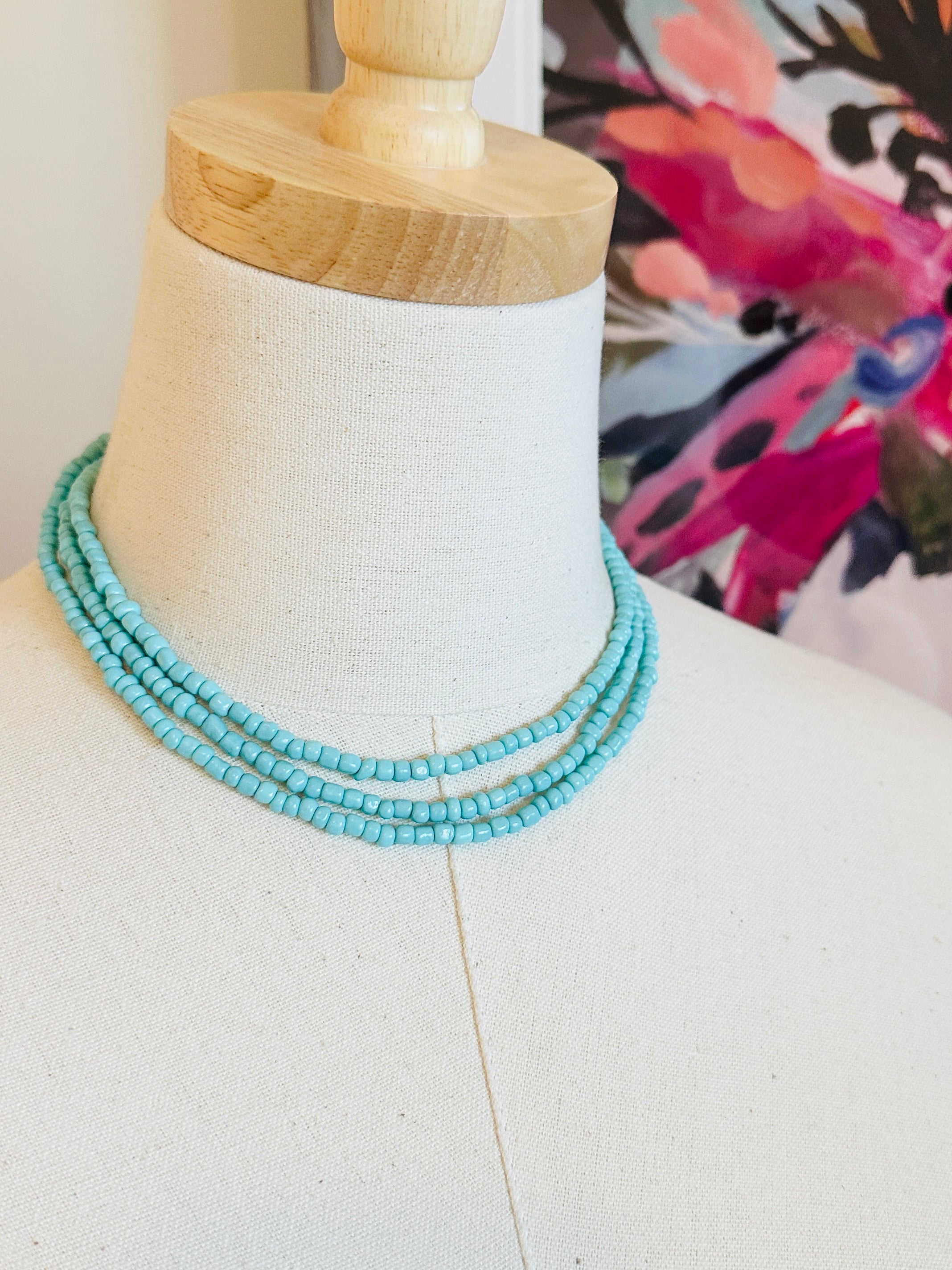 Turquoise Beaded Wrap Necklace & Bracelet Set - Boho Chic Jewelry for Women, Handmade Adjustable Accessory for Casual Wear, Parties & Festivals