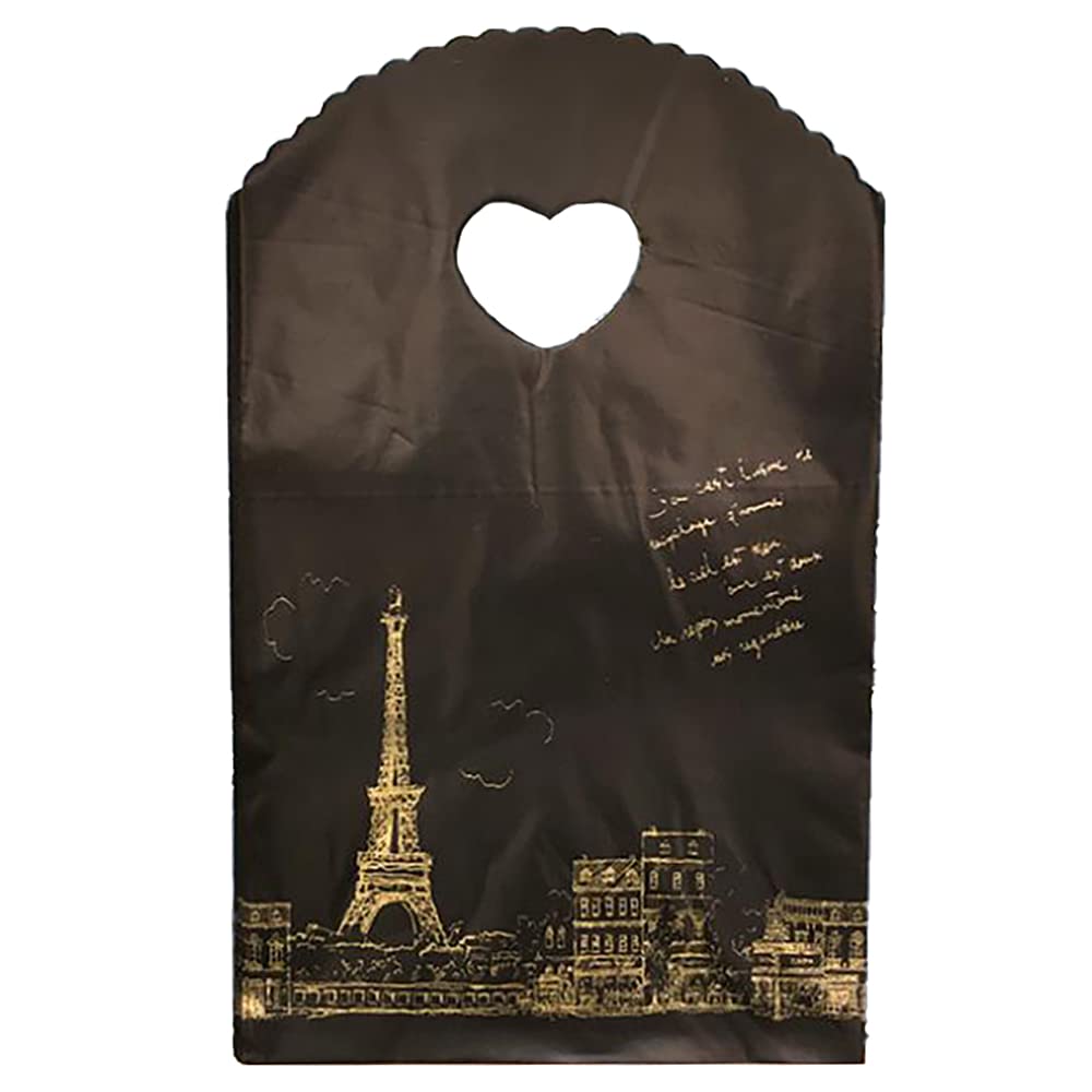 Joyhey 100-Pack 5x8 Inch Small Plastic Bags with Handles - Black Eiffel Tower & Pink Stripe Design for Retail, Shopping, Gifts | Perfect for Boutique Packaging, Party Favors & Small Item Storage