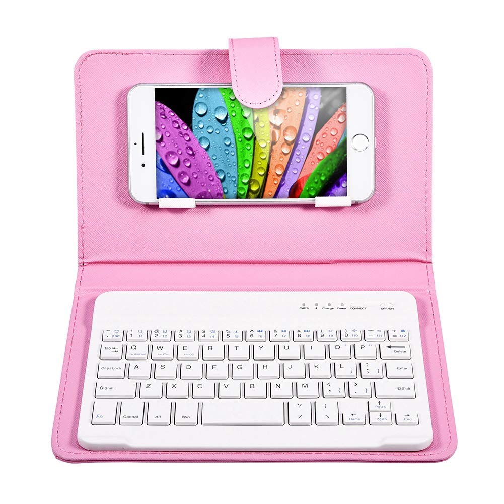 Serounder Ultra-Thin PU Leather Bluetooth Keyboard Cover - 7in Protective Case with Stand for Android & iOS Phones (Pink) | Perfect for Travel, Office & Mobile Typing
