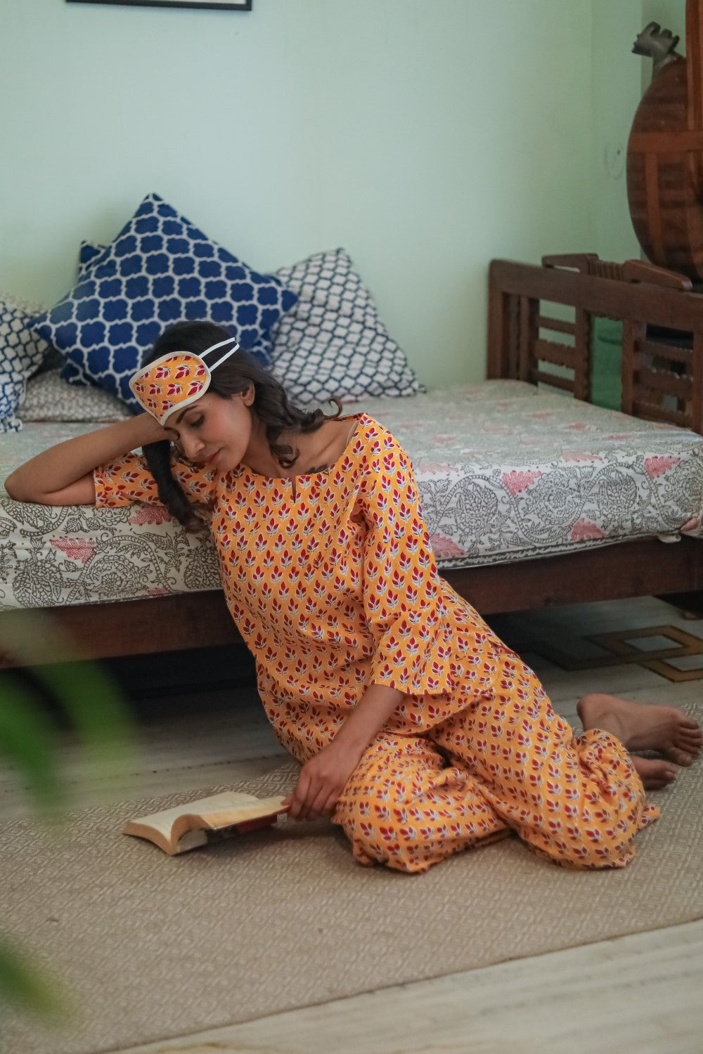 Vibrant Night Handblock Printed Pure Cotton Night Suit for Women | Comfortable Sleepwear Set | Perfect for Lounge Wear & Bedtime Relaxation