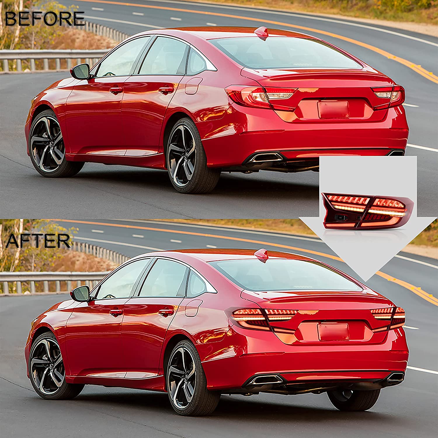 VLAND LED Tail Lights Assembly for Honda Accord 10th Gen (2018-2022) - Sequential Turn Signals, Bright Reverse Lights, Plug & Play Installation - Red Lens Style | Upgrade Your Car's Rear Lighting for Night Driving & Enhanced Safety