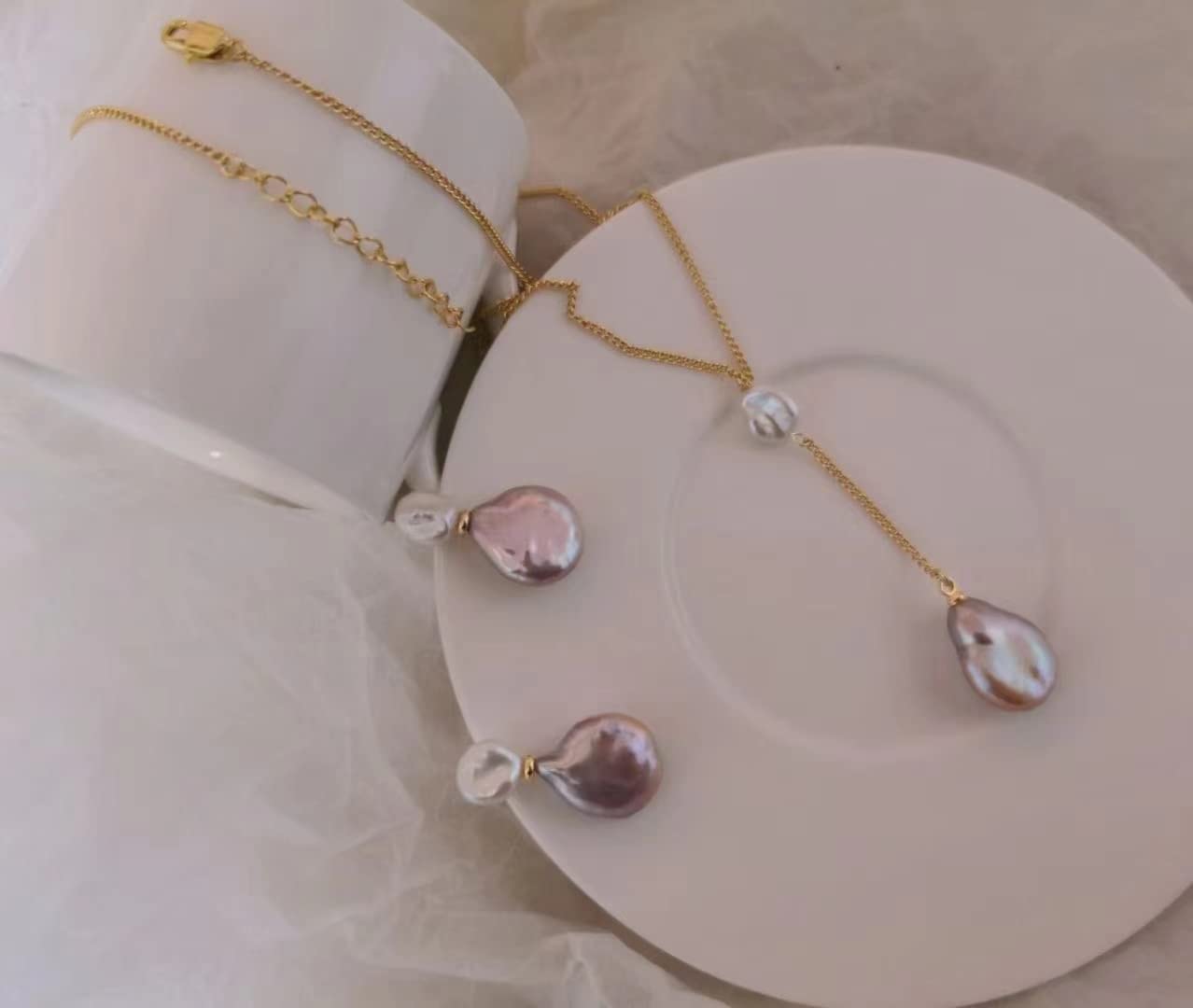 Elegant Baroque Pearl Necklace with Double Petal Design - Perfect for Weddings, Parties & Special Occasions