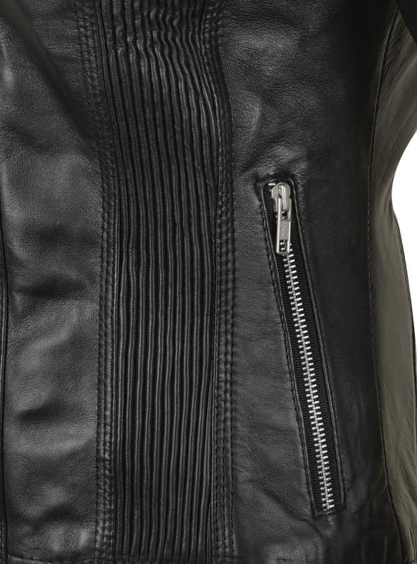 SpazeUp Women's Black Asymmetrical Genuine Leather Motorcycle Jacket - Stylish Cafe Racer Biker Jacket for Women | Perfect for Riding, Night Out & Street Fashion