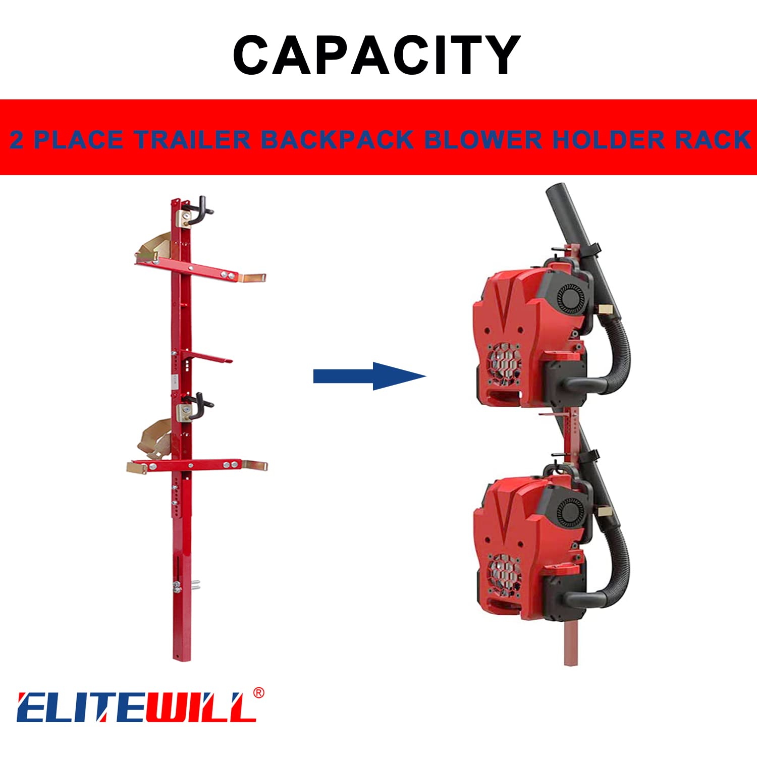 ELITEWILL 2-Pack Trailer Backpack Blower Rack Storage Holder - Heavy Duty Mounting Bracket for Lawn Care & Landscaping Equipment - Fits Open Trailers, Trucks & Utility Vehicles (Perfect for Professional Landscapers & Yard Maintenance)