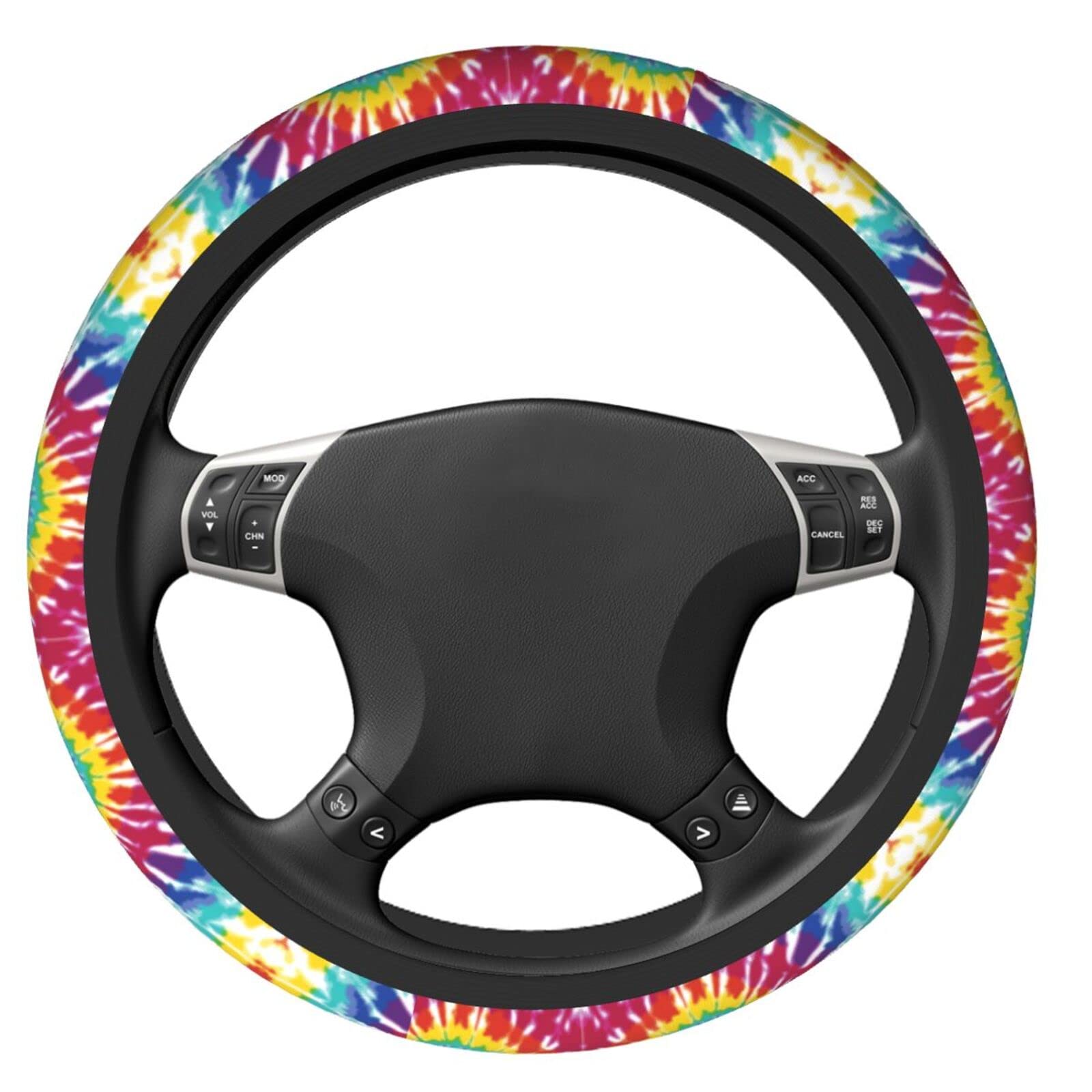 Delerain Tie Dye Steering Wheel Cover - Anti-Slip Elastic Car Accessory - Universal 15 Inch Wheel Protector for Men & Women - Perfect for Road Trips, Daily Commutes & Car Customization