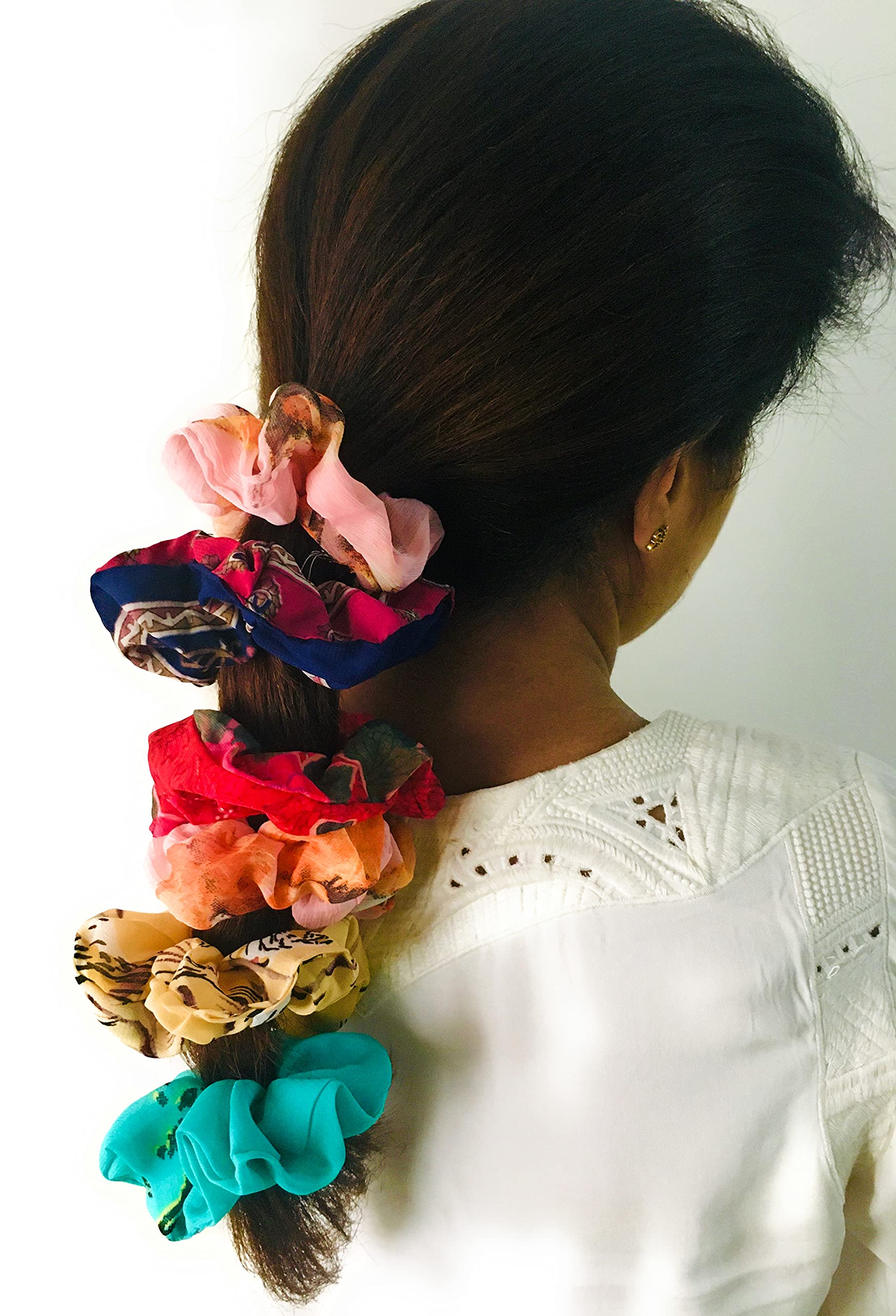 Quarya Elastic Hair Scrunchies for Women & Girls - 12 Pack Colorful Printed Hair Ties + 1 Free Hair Band - Soft Fabric Hair Accessories for Ponytail, Bun & Everyday Styling