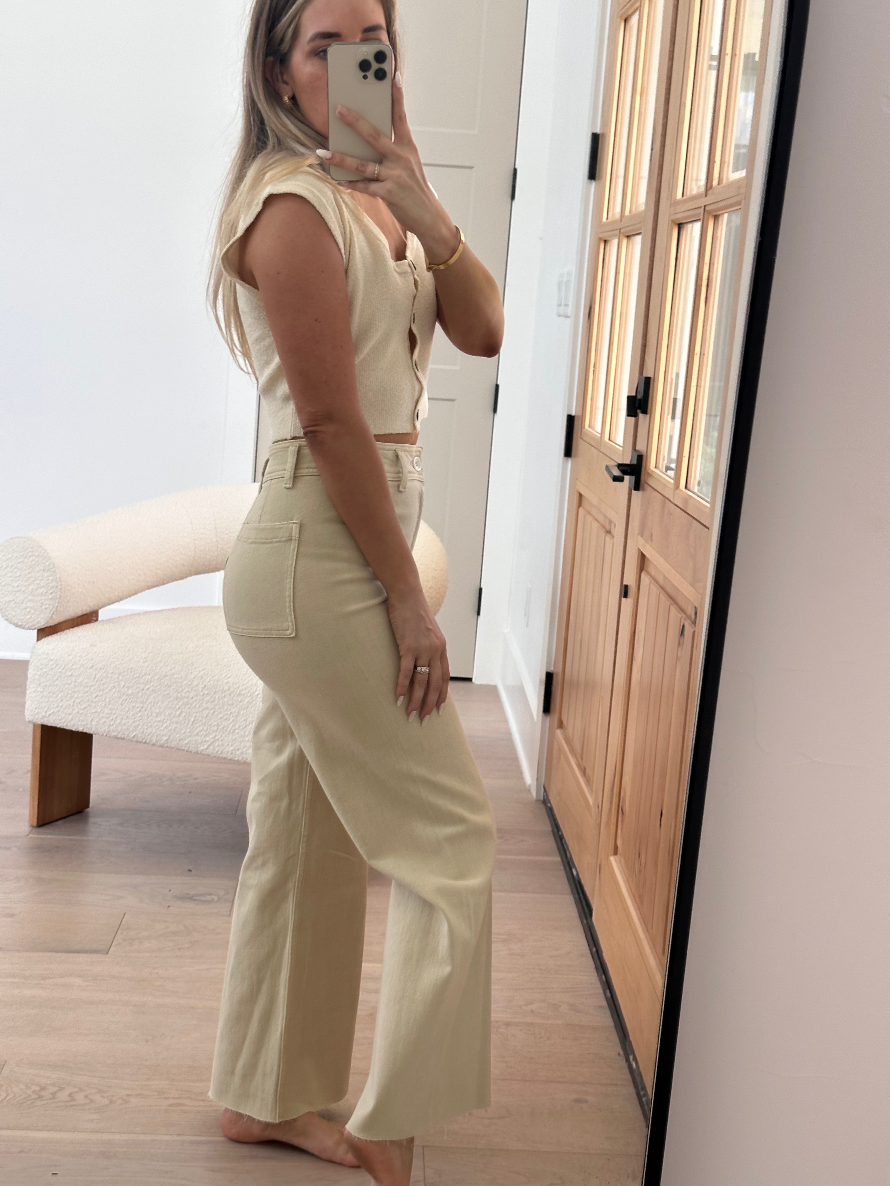Corin Straight Wide Leg Denim Pants for Women - High Waisted Beige Jeans, Comfortable Stretch Denim Trousers | Perfect for Casual Wear, Office Outfits & Street Style Fashion