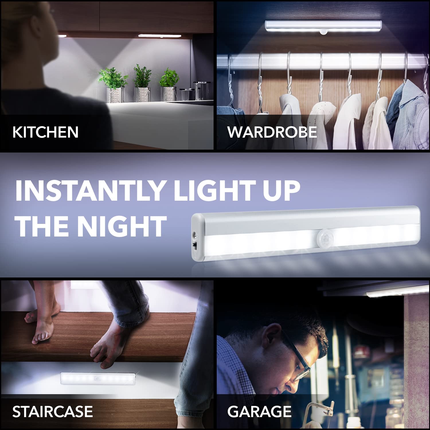 BLAUX Rechargeable Motion Sensor Closet Light - Wireless LED Cabinet Light with Auto Shut-Off & Magnetic Mount | Bright Long-Lasting Battery Operated Lighting for Wardrobes, Pantries & Storage Spaces | Perfect for Dark Closets, Basements & Nighttime Use