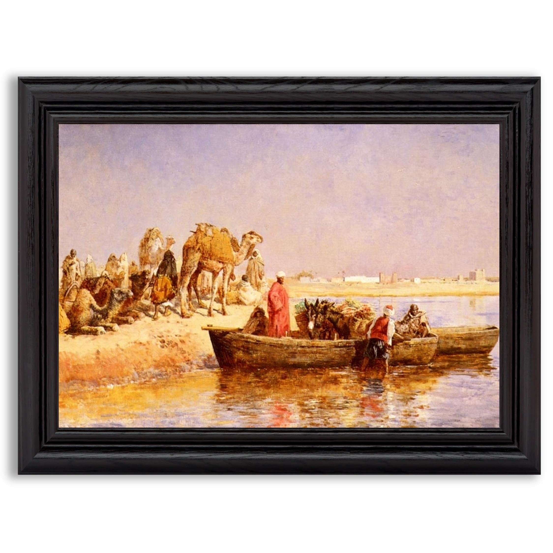 Along The Nile by Edwin Lord Weeks - Framed Canvas Wall Art, Fine Art Reproduction in Wood Frame | Home & Office Decor for Bedroom, Living Room & Dining Room | Perfect Gift for Art Lovers & Interior Design