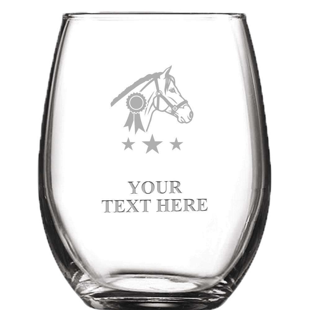 Personalized Horse Ribbon Winner Stemless Wine Glass - 8oz Custom Engraved Horse Lover Gift for Equestrian Events, Show Awards & Party Celebrations