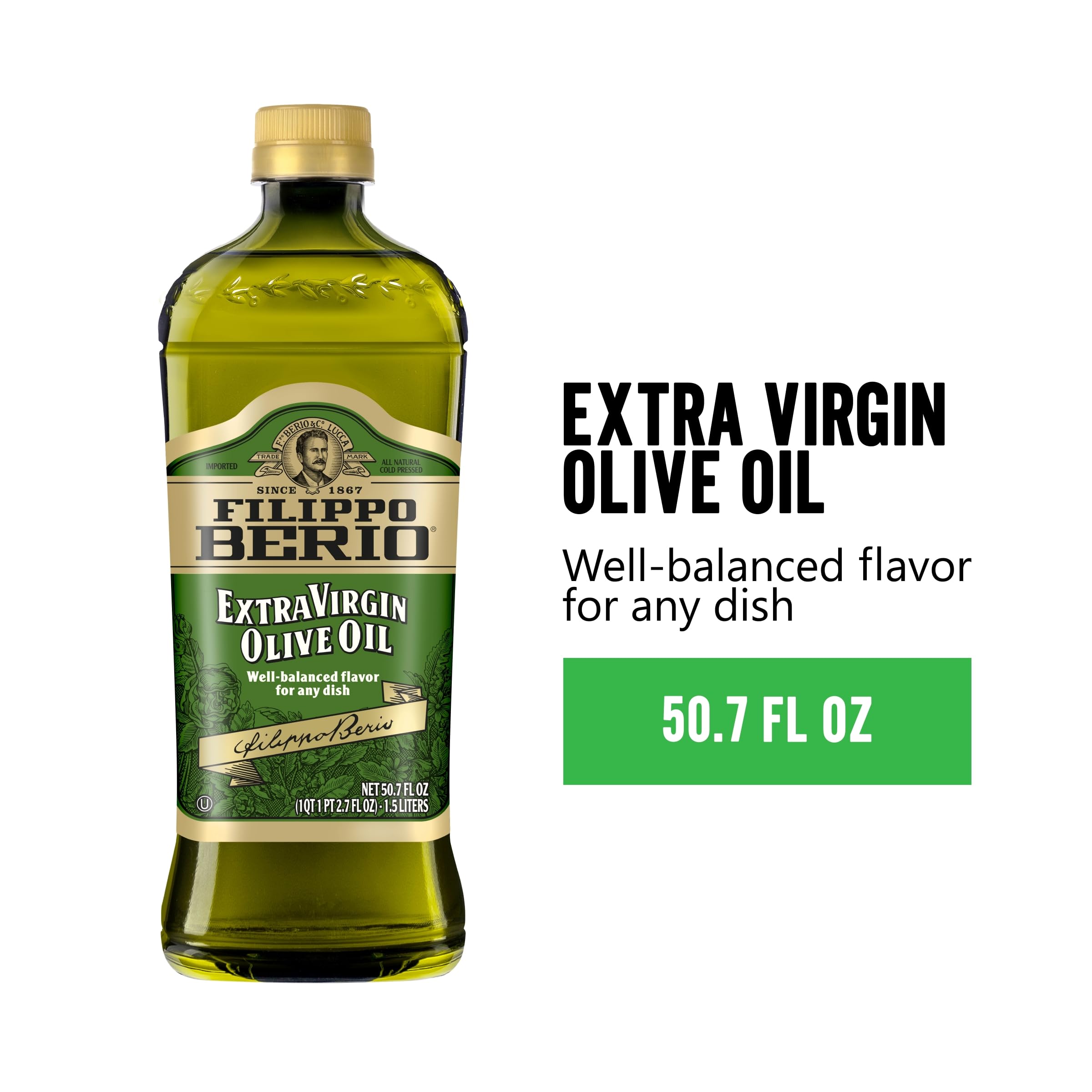 Filippo Berio Extra Virgin Olive Oil - 50.7 oz (1.5L) rPET Eco-Friendly Bottle, Pack of 6 | Premium Cooking Oil for Salads, Pasta & Mediterranean Dishes