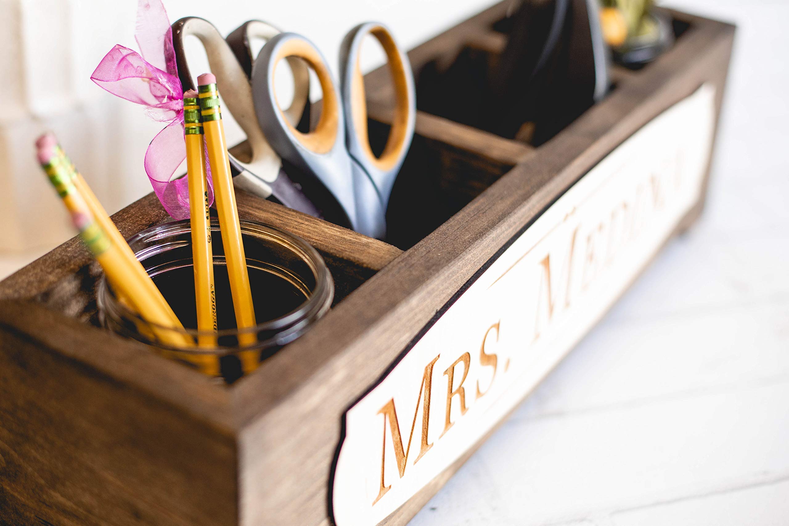 Personalized Wooden Planter Box with Custom Name - Teacher's Desk Nameplate & Office Organizer for Classroom Supplies, Home Decor, and Gift Ideas