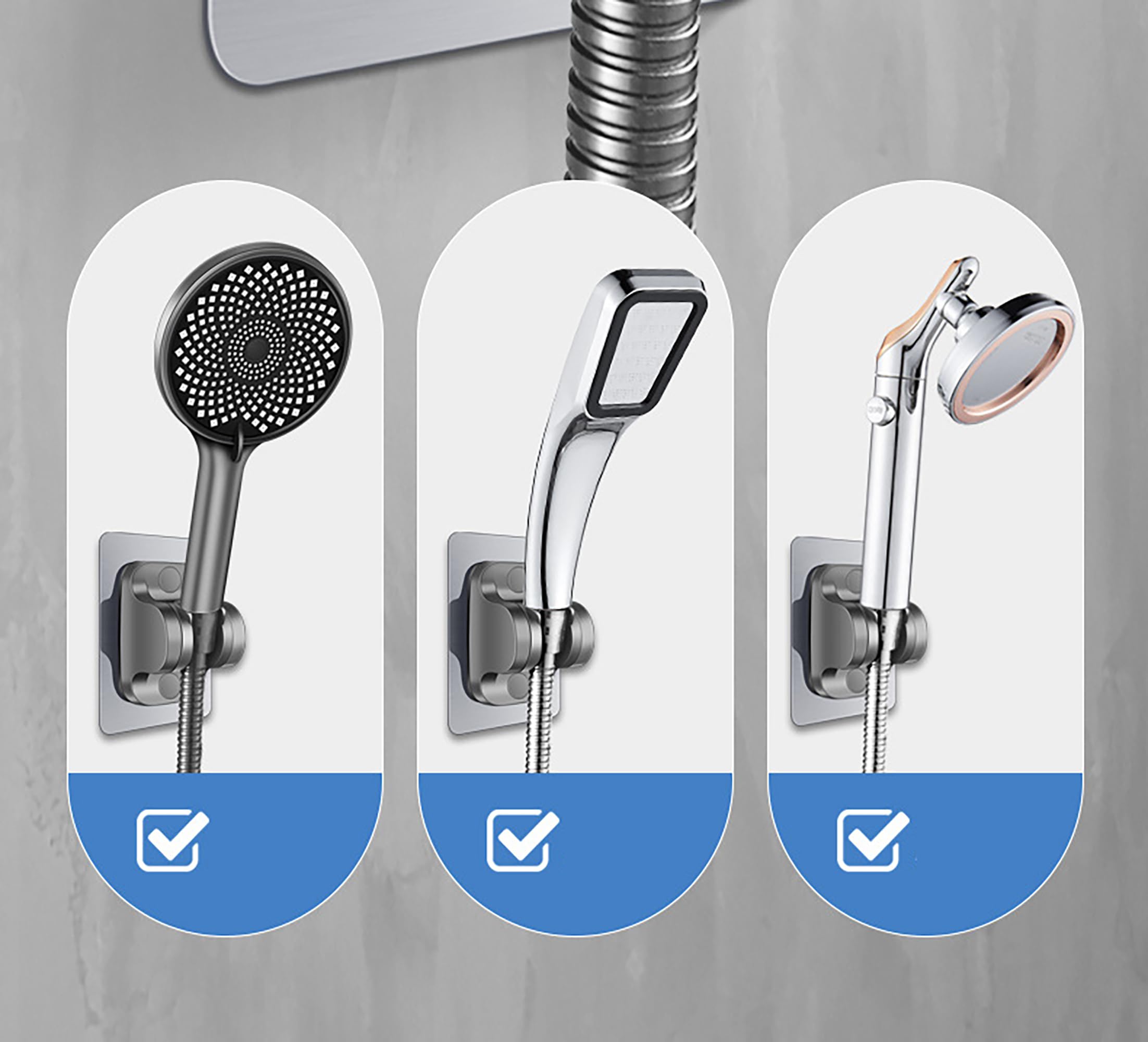 YICI No Drill Handheld Shower Head Holder - 12cm Strong Adhesive Shower Bracket with Adjustable Angle, Standard Gun Grey - Perfect for Bathroom, RV, Apartment & Rental Homes Renovation