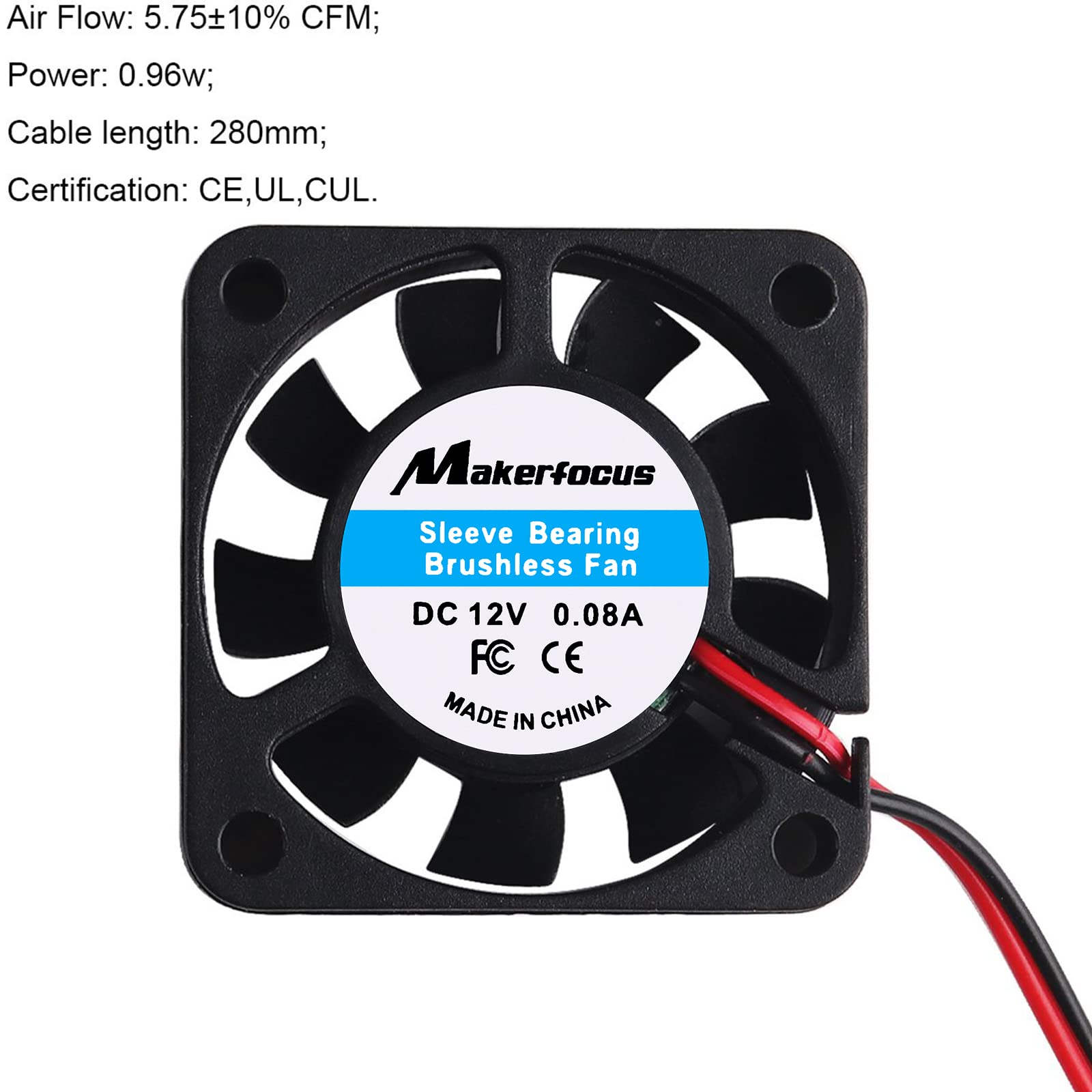 MakerFocus 4-Pack 40mm 12V DC Cooling Fan - Quiet 0.08A Mini Fan (40x40x10mm) with 28cm Cable - Replacement for 3D Printers, DVR, Electronics & Small Appliances - Perfect for Cooling, Ventilation & DIY Projects