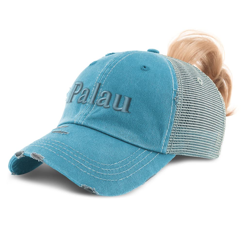 Women's Distressed Cotton Trucker Hat with Ponytail Hole - Stylish & Comfortable for Outdoor Activities, Sports, and Casual Wear