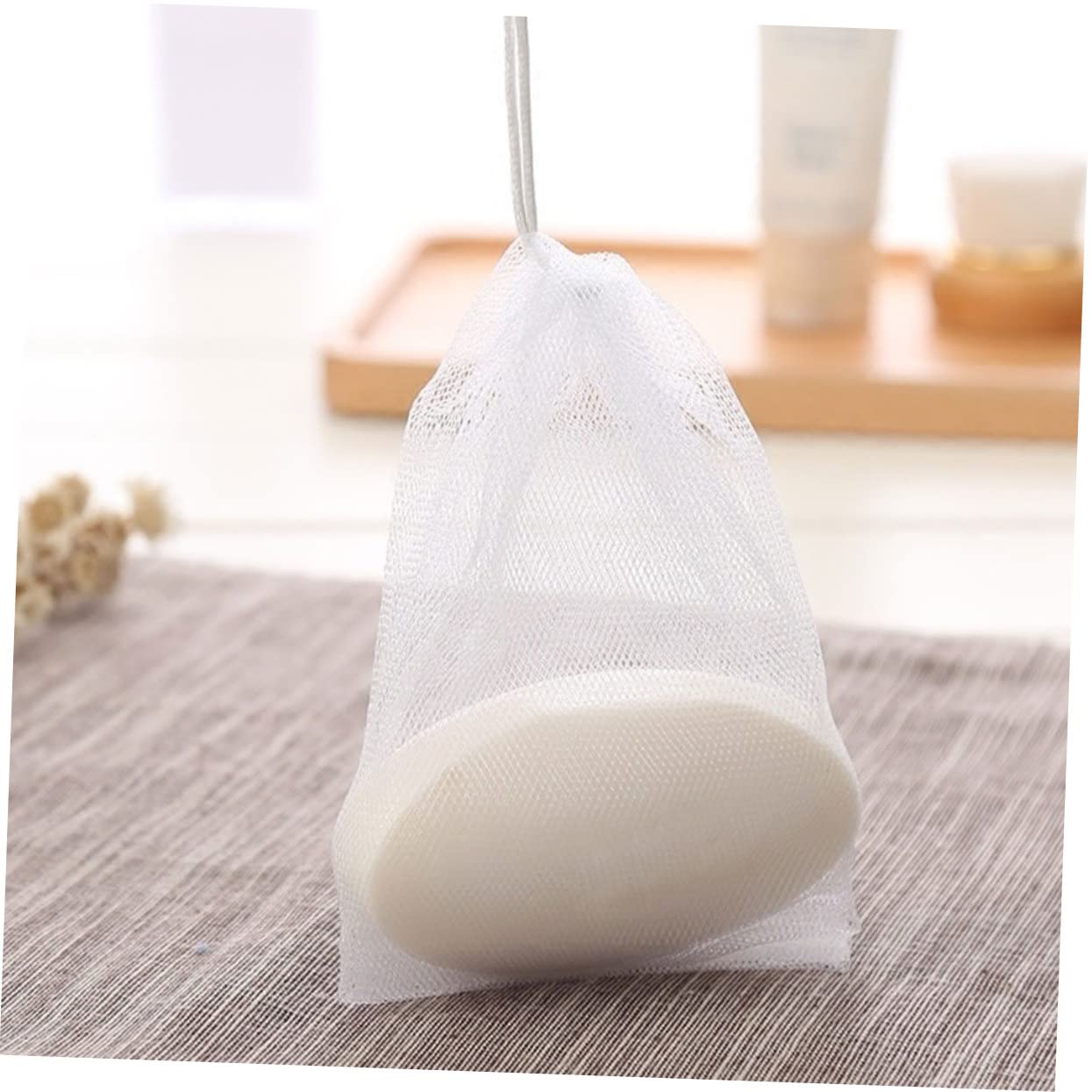 50pcs Natural Soap Saver Bags - Reusable Mesh Soap Pouch for Handmade Soap, Body Wash & Bar Soap | Eco-Friendly Foaming Net for Shower, Bath & Travel | White Soap Storage Bags with Wall Mount Option
