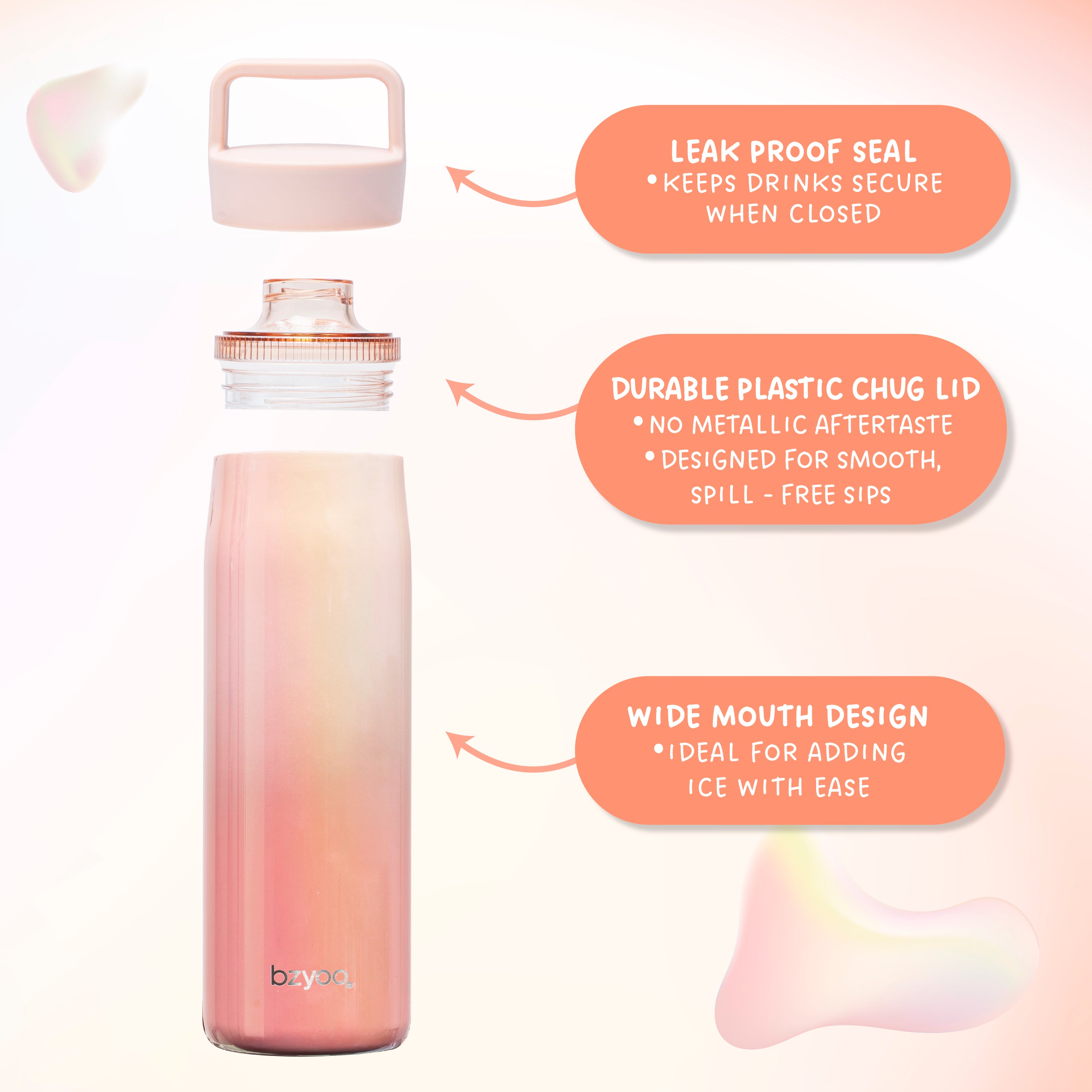 24oz Insulated Water Bottle with Clear Chug Lid - Aurora Iridescent Pink | Leakproof Stainless Steel Vacuum Flask for Gym, Hiking & Outdoor Activities