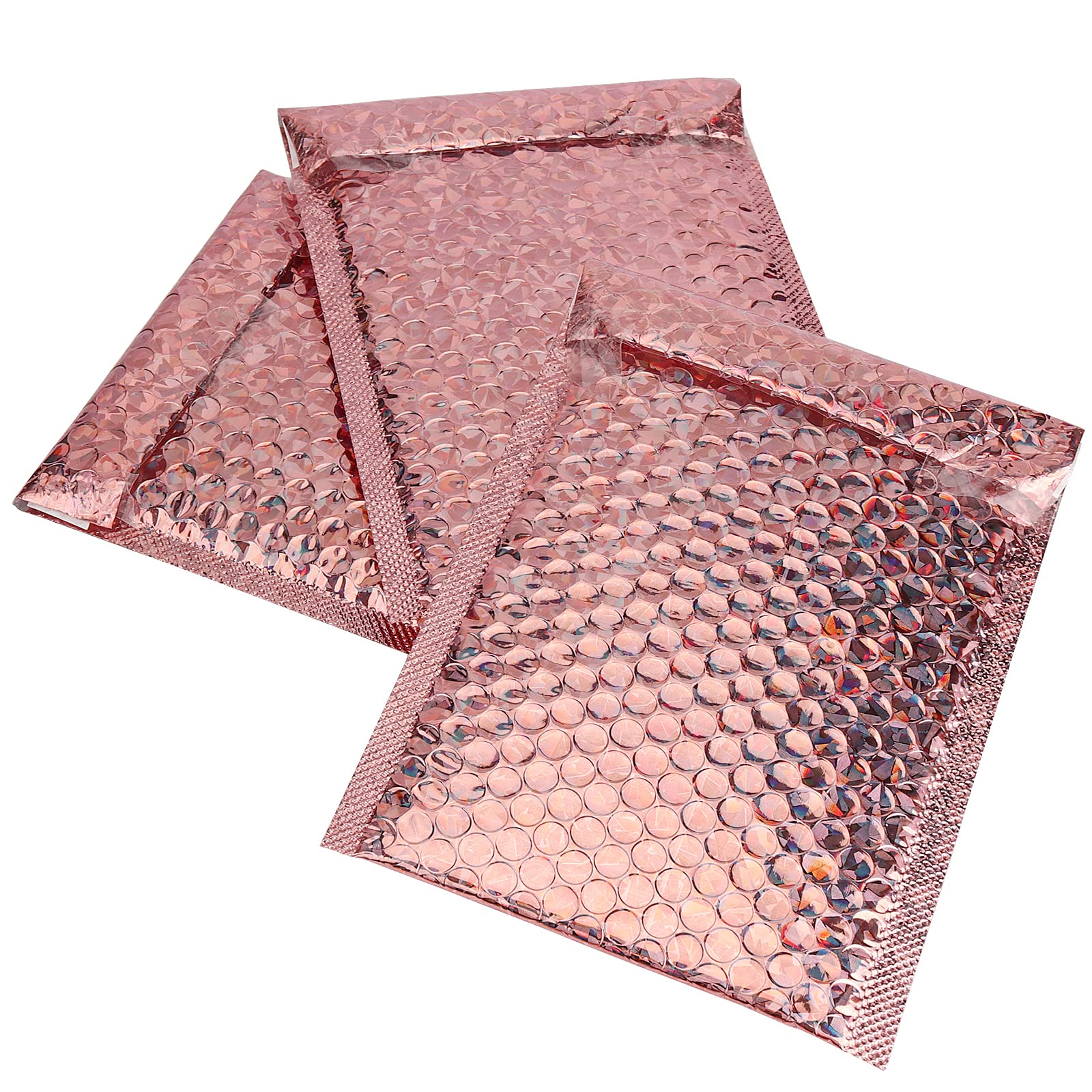 SEUNMUK 50 Pack Rose Gold Holographic Bubble Mailers 11x7 Inch - Self-Sealing Padded Shipping Envelopes for Ecommerce, Jewelry, Small Items | Waterproof Protective Packaging for Online Stores, Gifts, Returns