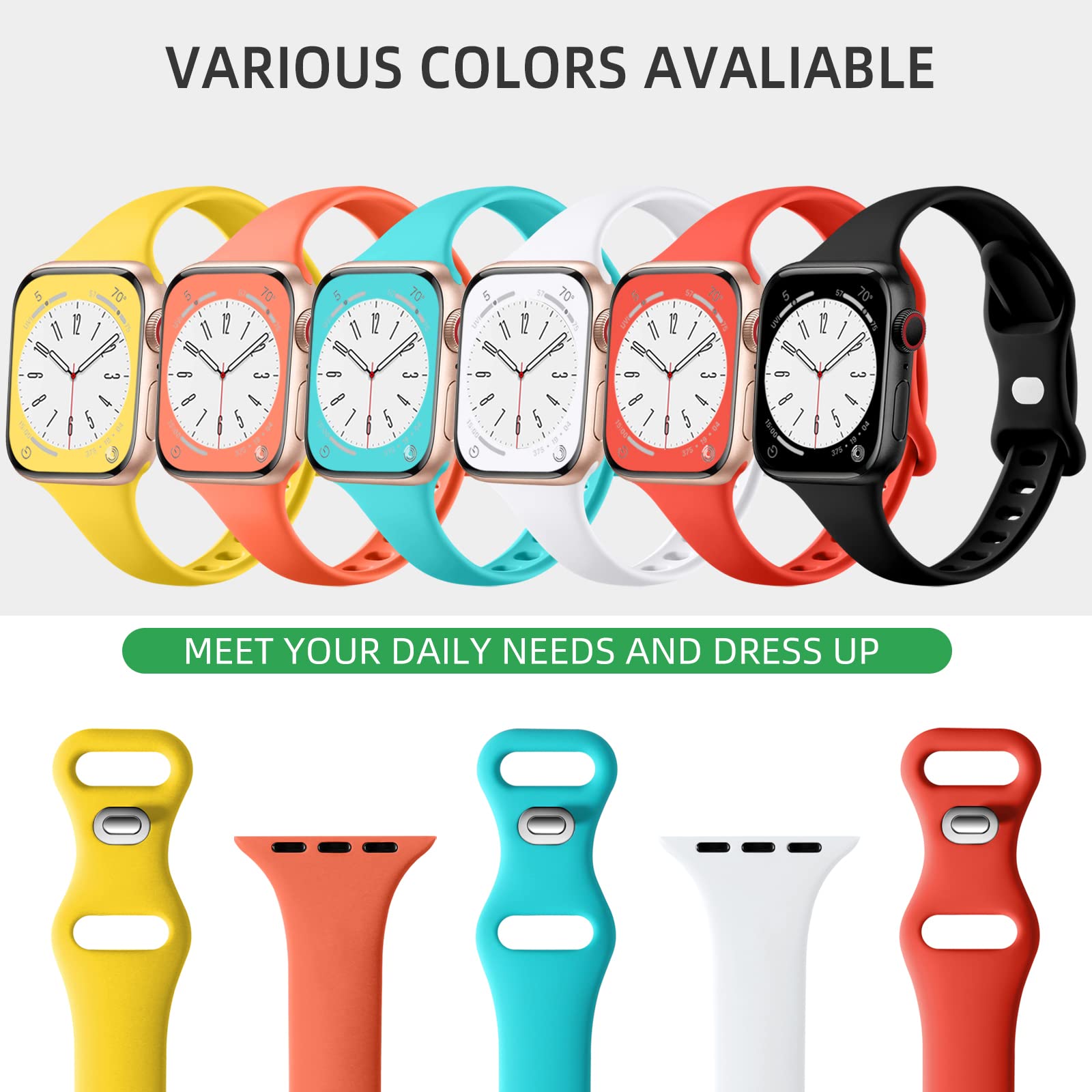 Lerobo 6 Pack Slim Silicone Bands Compatible with Apple Watch 38mm 42mm 40mm 44mm 41mm 45mm - Thin Lightweight Sport Strap for iWatch Series 8/7/SE/6/5/4/3/2/1/Ultra - Perfect for Gym, Running, Swimming & Everyday Wear - Unisex Design for Men & Women