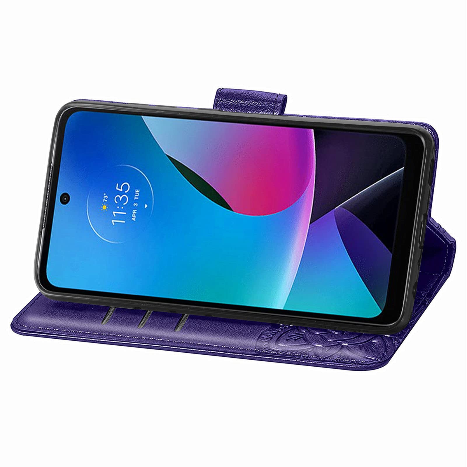 HAOTP PU Leather Wallet Flip Protective Case for Motorola Moto G Play 2023 - Built-in Card Slots, Stand Feature & Wrist Strap (Purple) | Perfect for Daily Use, Travel & Hands-Free Viewing
