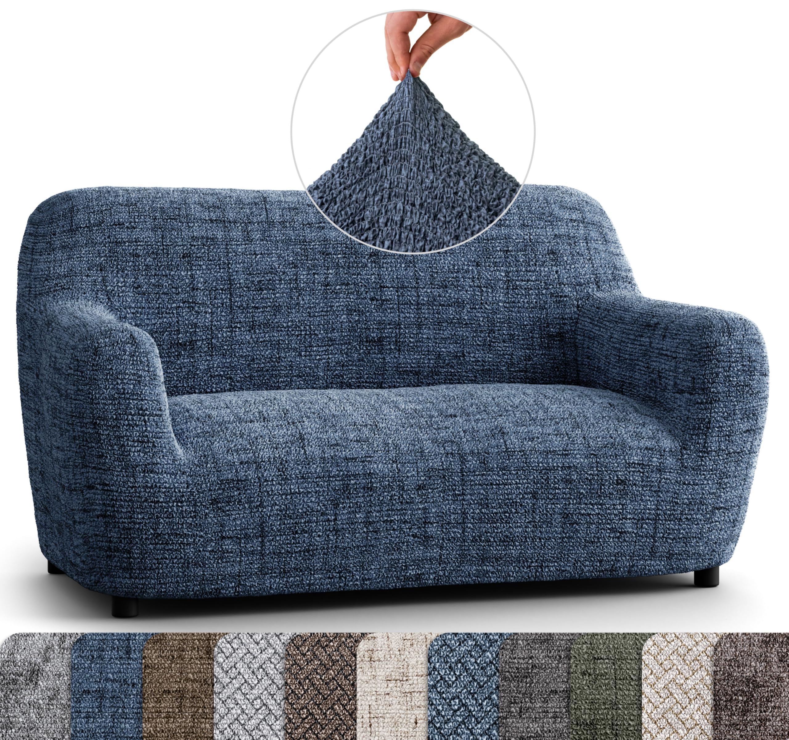 PAULATO BY GA.I.CO. Oversized Loveseat Slipcover - Stretch Sofa Cover for 2-Seater Couches - Washable Microfiber Protector (Vittoria Blue) - Perfect for Living Room, Bedroom & Home Decor Protection