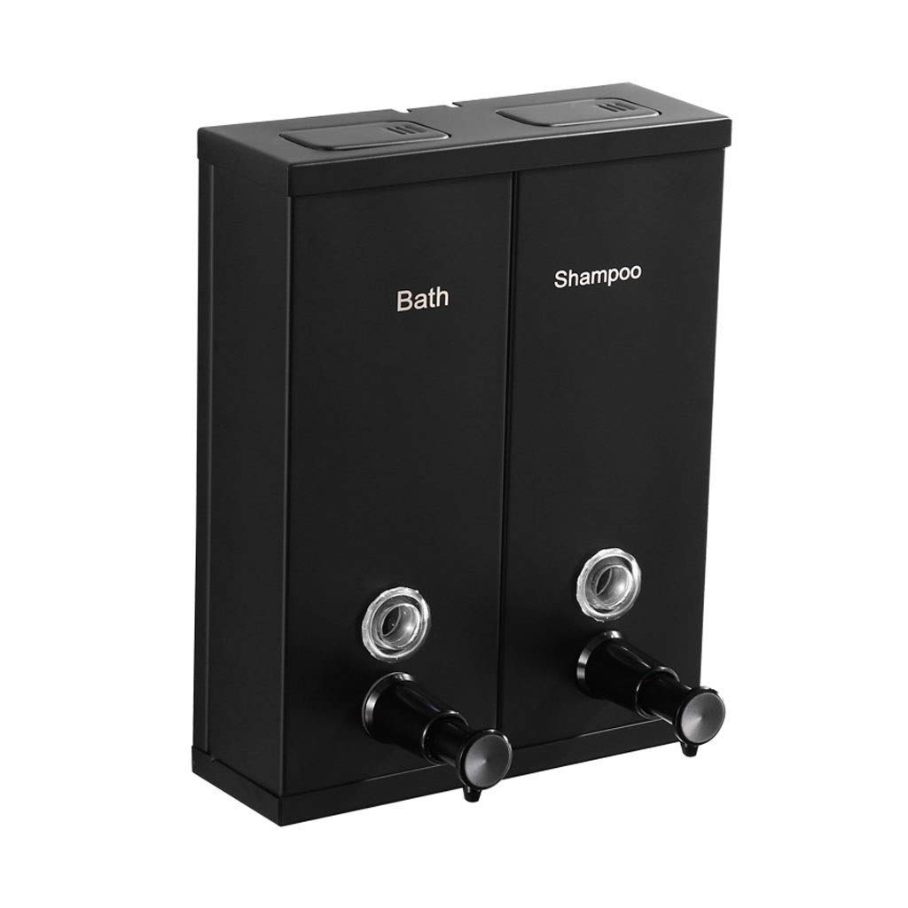 Stainless Steel Wall Mounted Soap Dispenser for Shower, Bathroom & Kitchen - Manual Black Square Lotion Shampoo Dispenser - Ideal for Home, Hotel & Spa Use