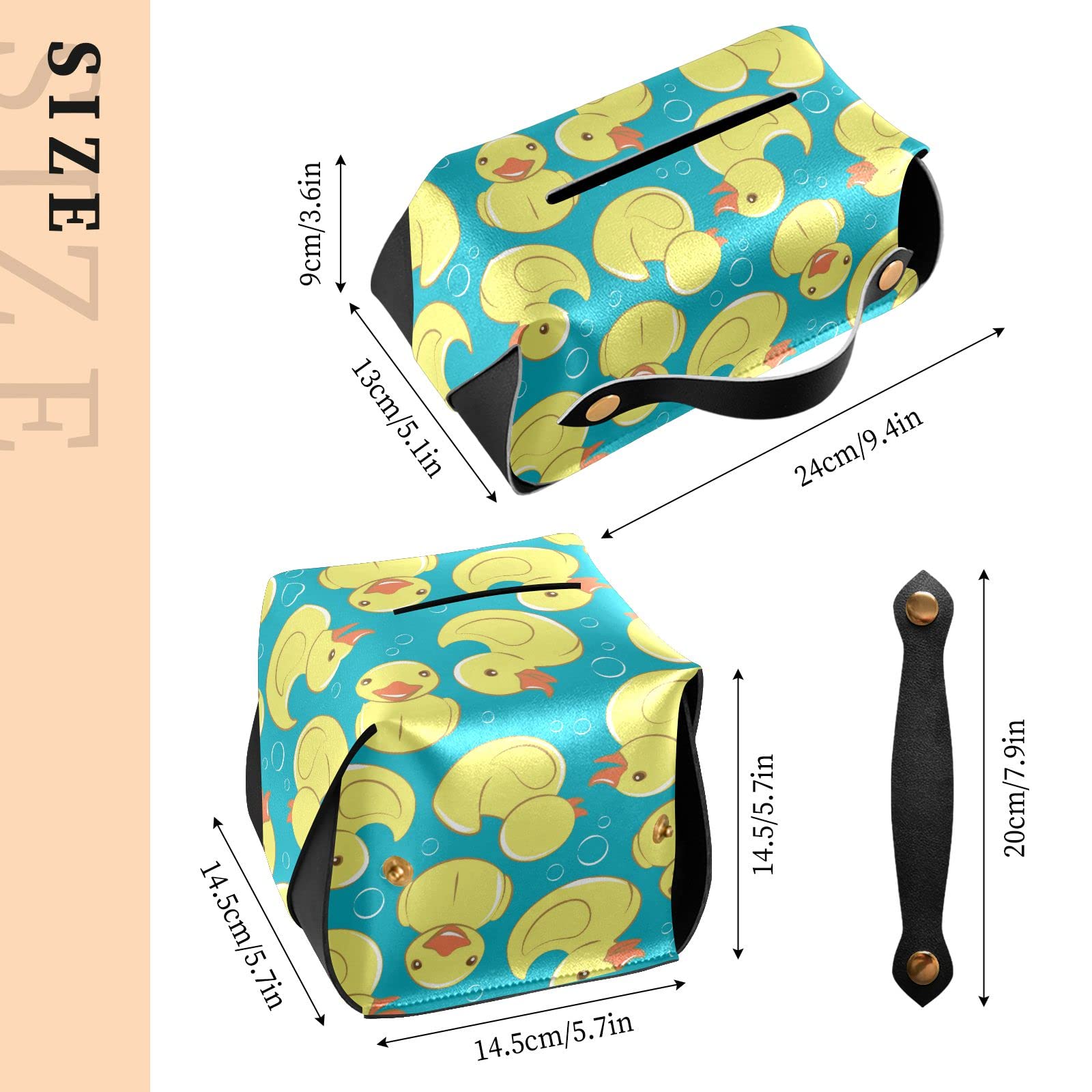 Yellow Rubber Duck Tissue Box Cover - PU Leather Square Napkin Holder with Handle for Office, Car, Bathroom & Home Decor - Cute Duck Design for Kids Room, Baby Shower Gift & Party Decorations
