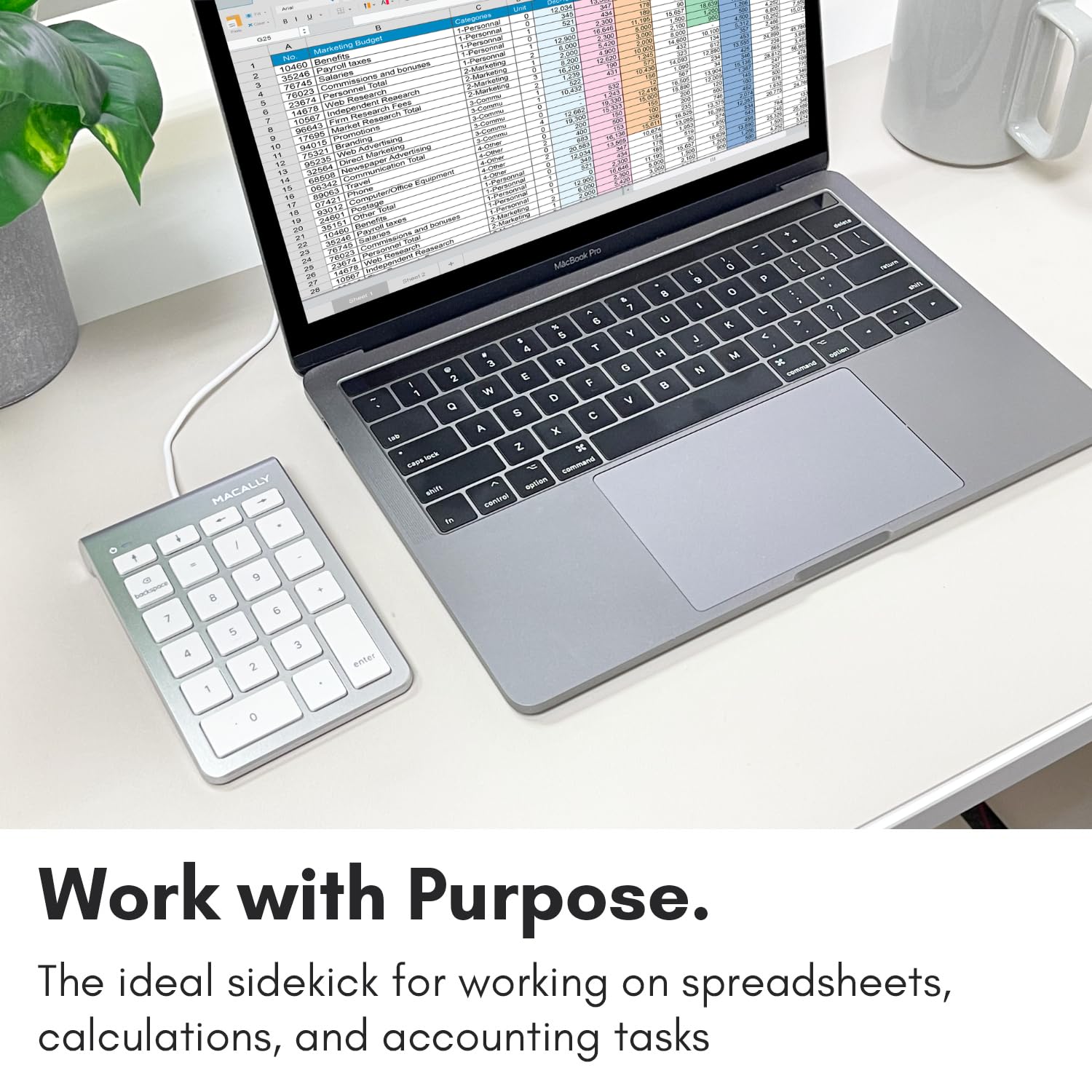 Macally Wired USB C Number Pad Keyboard - 10-Key Numeric Keypad for MacBook Pro/Air, iMac, Windows PC & iPad - USB-C Numpad with 5ft Cable for Office Work, Accounting & Data Entry