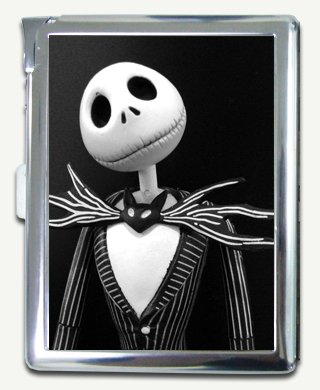 Nightmare Before Christmas Metal Cigarette Case with Lighter Holder & Card Slot - Gothic Halloween Accessory for Smoking Essentials and ID Cards