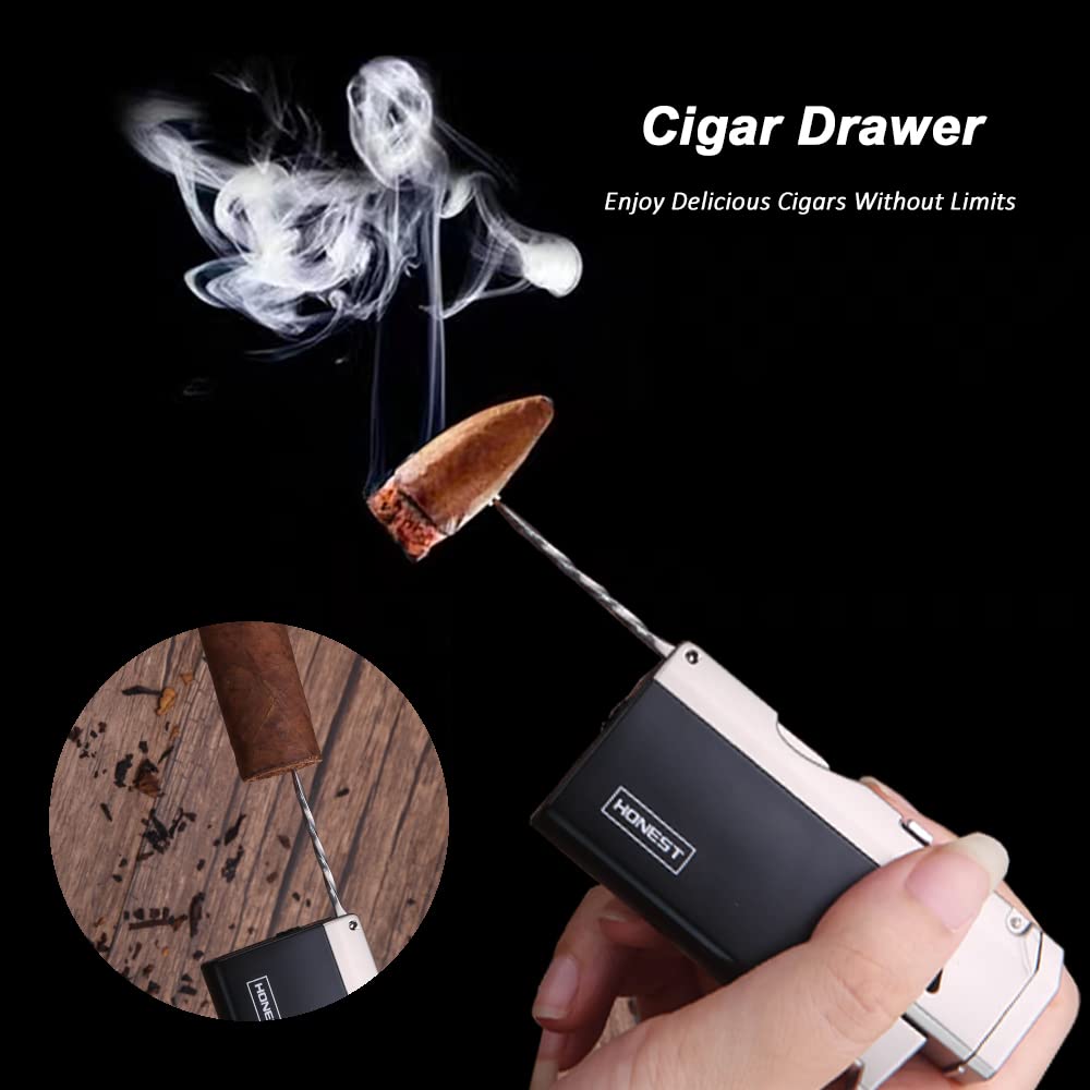 Jet Torch Cigar Lighter - Adjustable Butane Refillable for Outdoor & Cigars (Black)