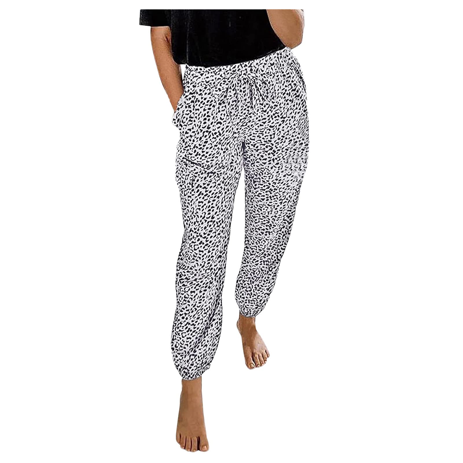 RIZI Women's Casual Leopard Print Summer Yoga Pants - Athletic Workout Trousers, Stretchy Lounge Pants for Plus Size - Perfect for Gym, Running, Travel & Everyday Wear