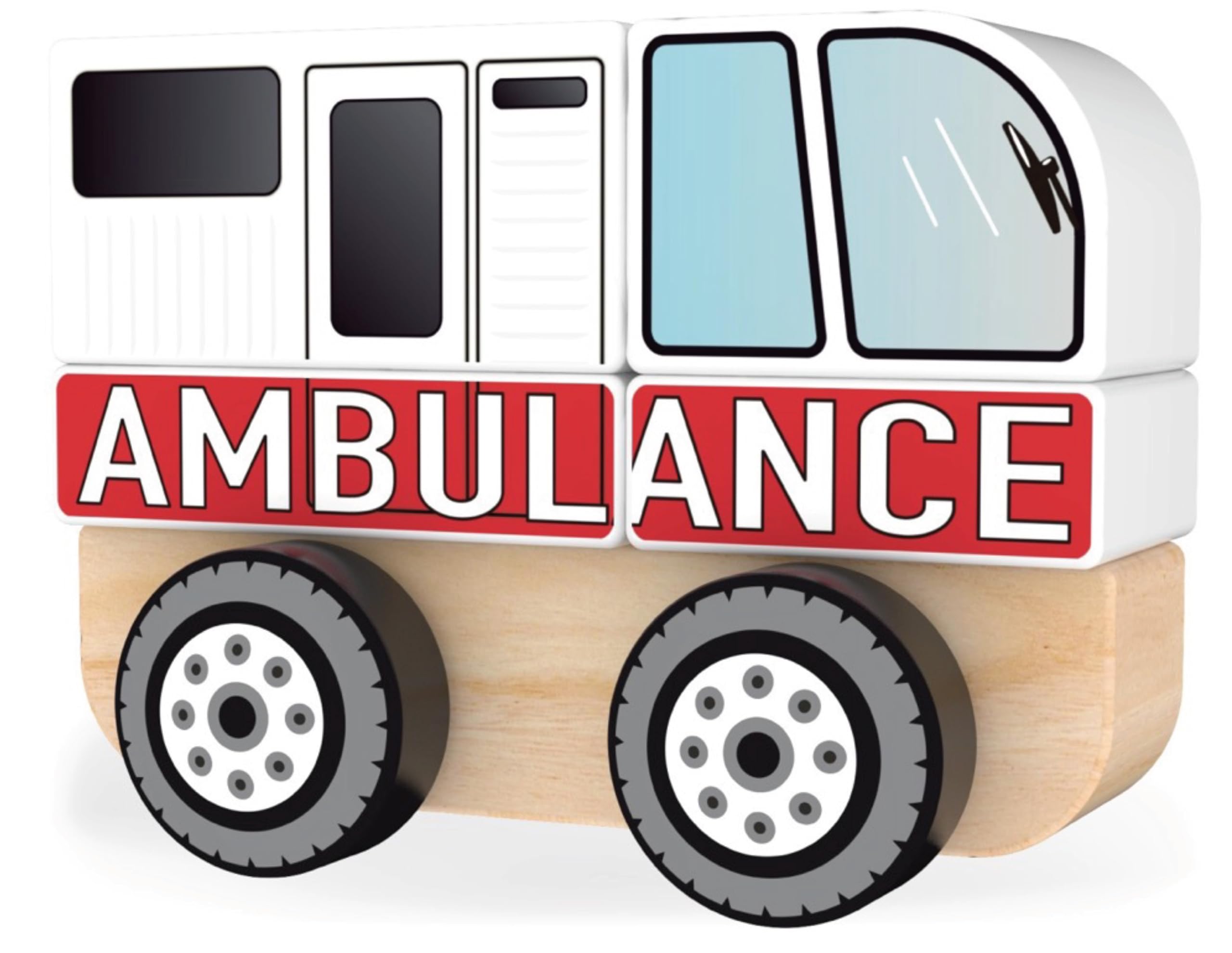 J'Adore Paris Natural Wooden Ambulance Puzzle Blocks - Educational Toy for Kids, Toddler Learning & Development - Perfect for Preschool Playtime, Birthday Gifts & Montessori Activities