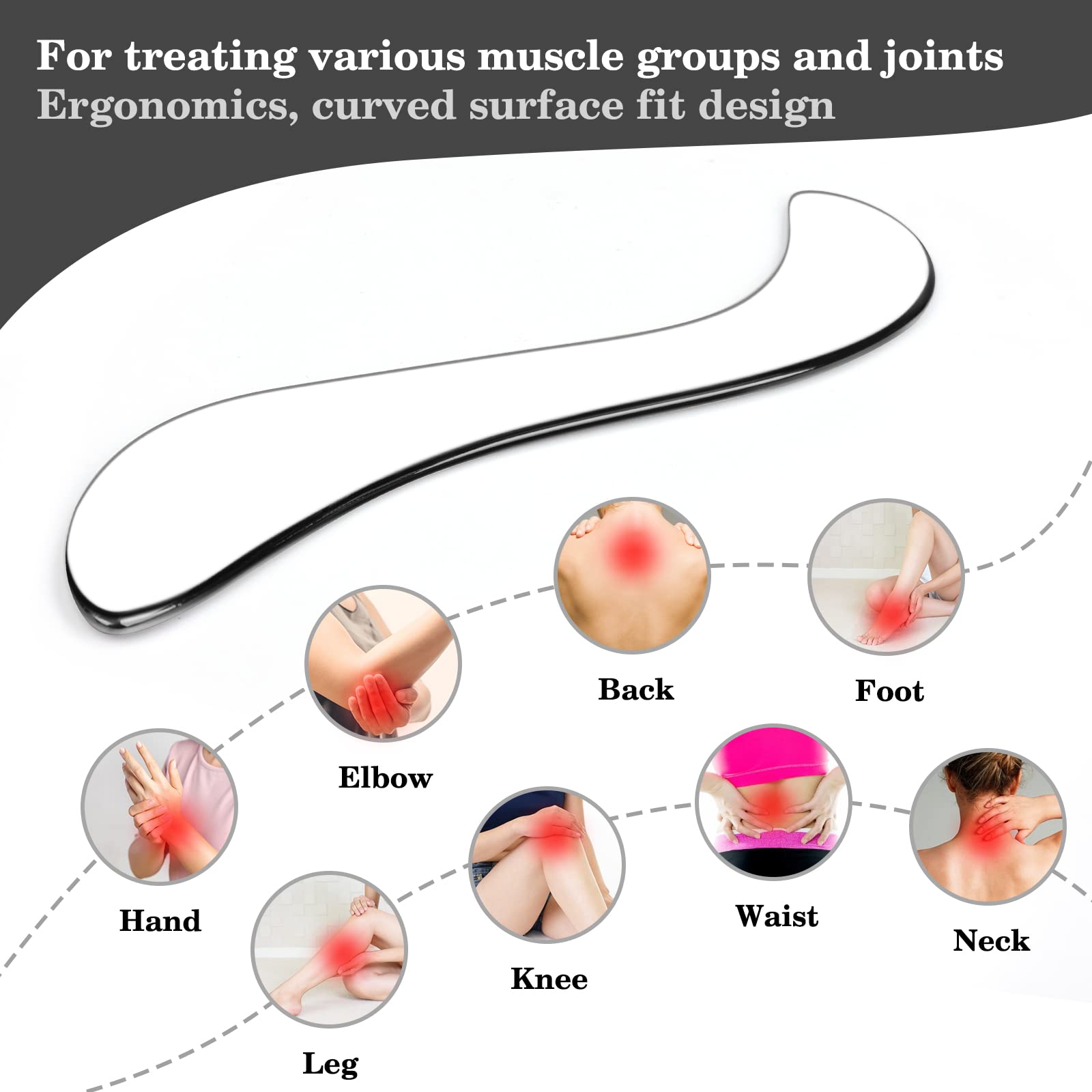 Premium Stainless Steel Gua Sha Massage Tool for Back, Legs, Arms, Neck & Shoulder Pain Relief - Professional Grade Scraping Therapy Instrument for Muscle Relaxation & Physical Therapy - Perfect for Home Spa, Self-Care & Wellness Routine