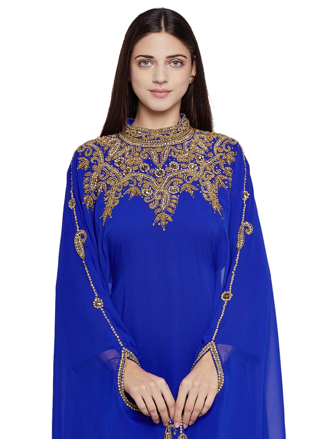 Elegant Women's Kaftan Farasha Long Maxi Dress with Long Sleeves - Boho Ethnic Bridal Evening Party Gown with Free Scarf | Perfect for Weddings, Beach Vacations & Special Occasions