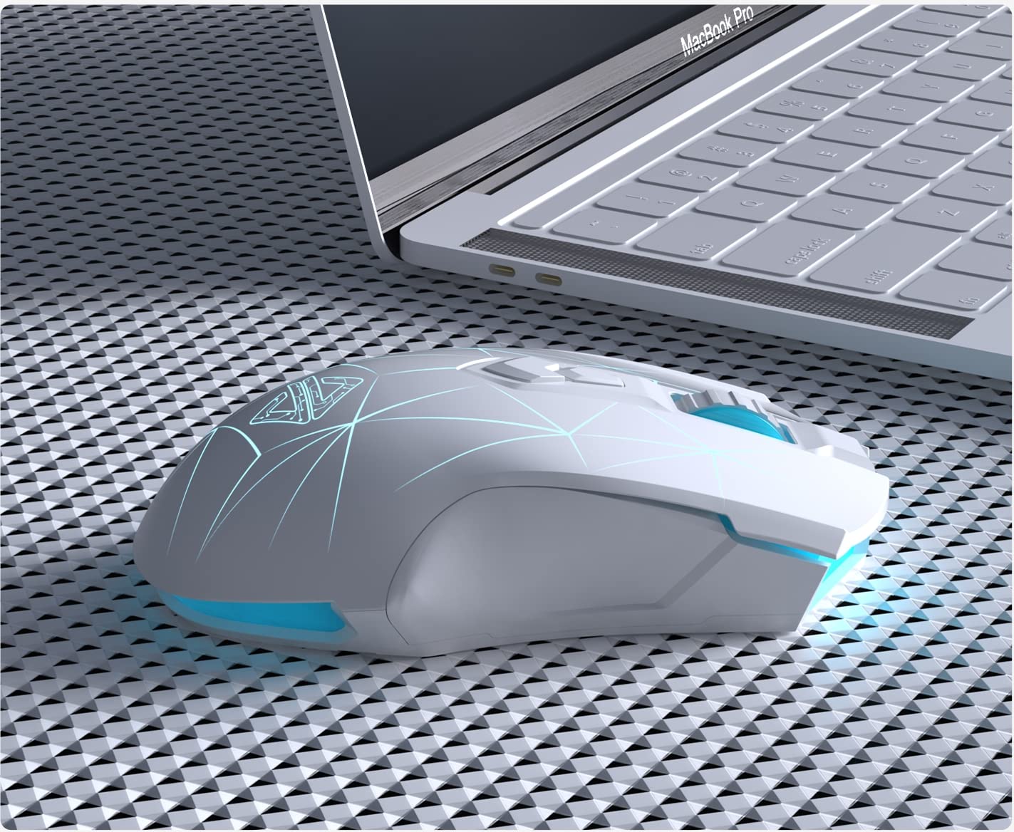 AJ52PRO Watcher 2.4G Wireless Bluetooth 5.0 Wired Gaming Mouse - 10000 DPI, 7 Programmable Buttons, Ergonomic LED Backlit USB for PC Laptop - Compatible with Windows Mac Linux - Star White - Perfect for FPS, MMO, and Office Work