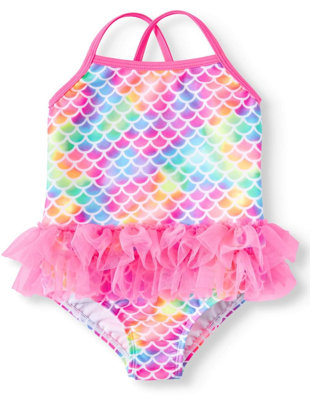 **Toddler Girls Mermaid Print One-Piece Swimsuit - UV Protection & Quick Dry - Perfect for Beach, Pool & Summer Play**