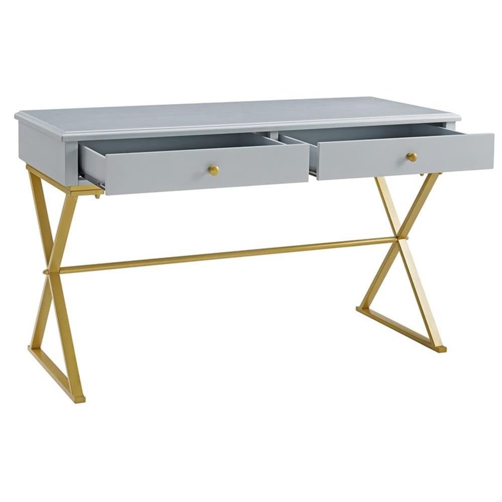 UrbanPro Transitional Two Drawer Wood and Metal Desk in Gray - Modern Home Office & Study Desk for Small Spaces, Dorm Rooms & Workstations