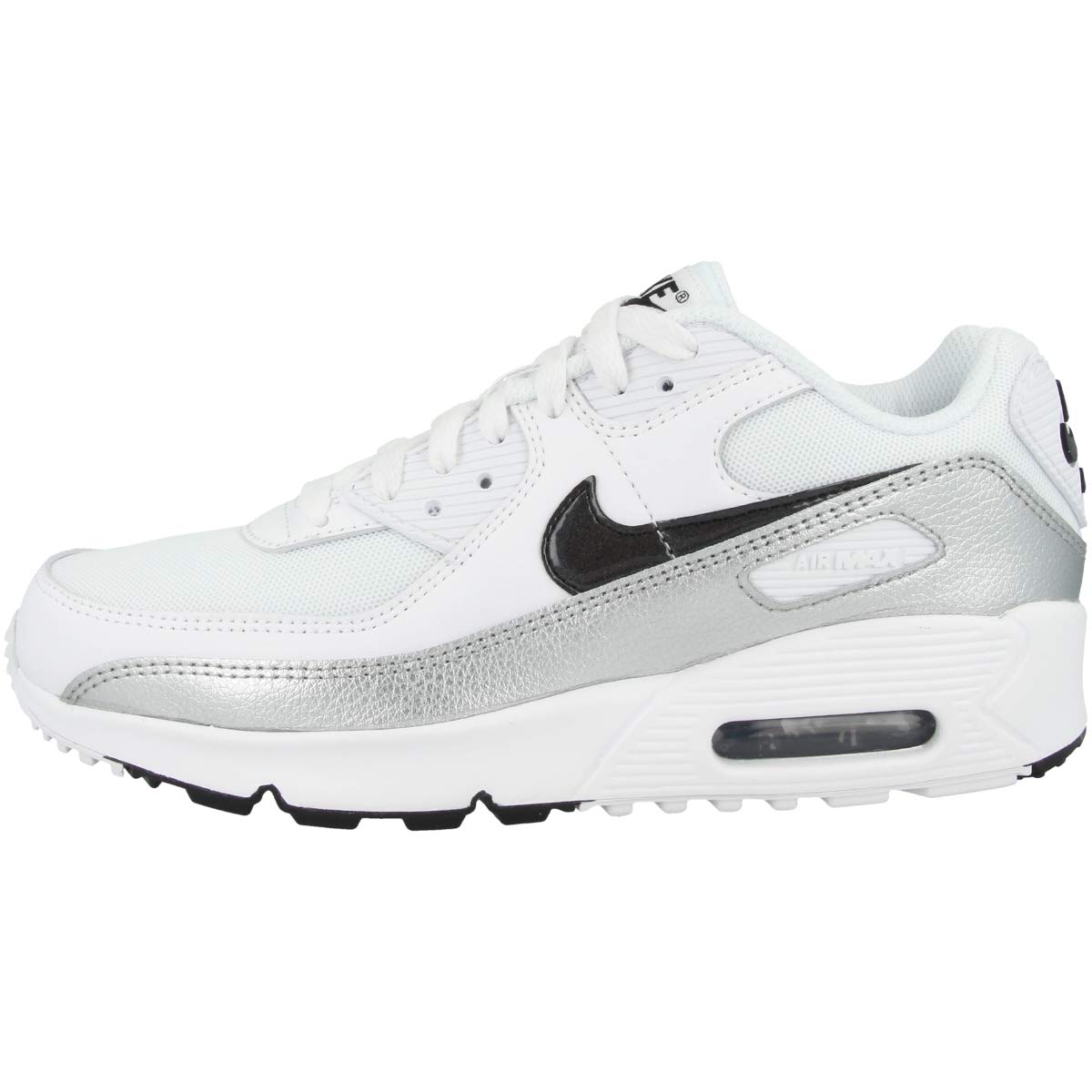 Nike Youth Air Max 90 GS Leather & Textile Sneakers - White & Black Running Shoes for Kids - Size 5 US - Comfortable Athletic Footwear for School, Sports & Everyday Wear