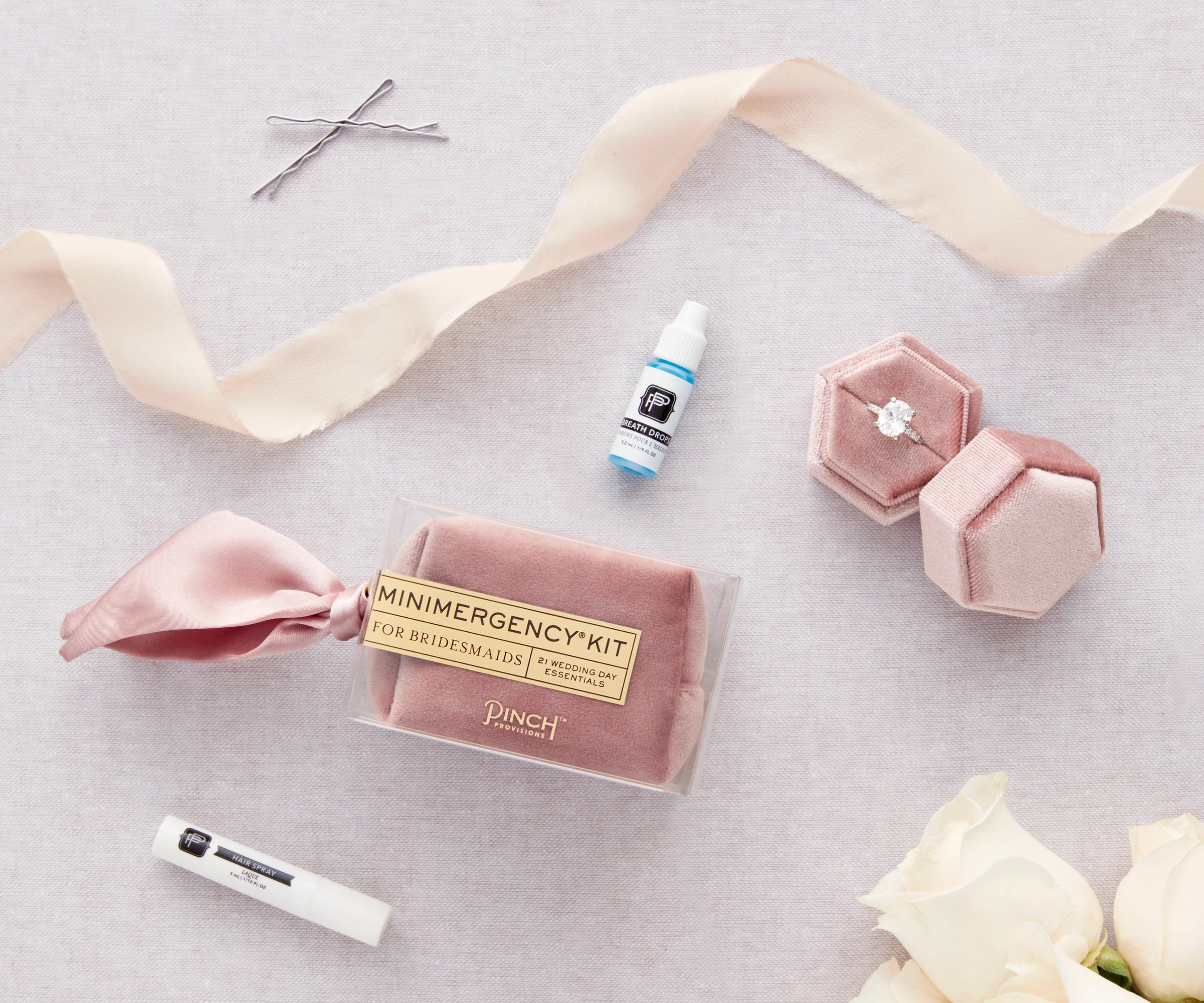 Velvet Bridesmaid Emergency Kit - Dusty Pink Mini Makeup & Essentials Pouch for Weddings, Parties & Travel