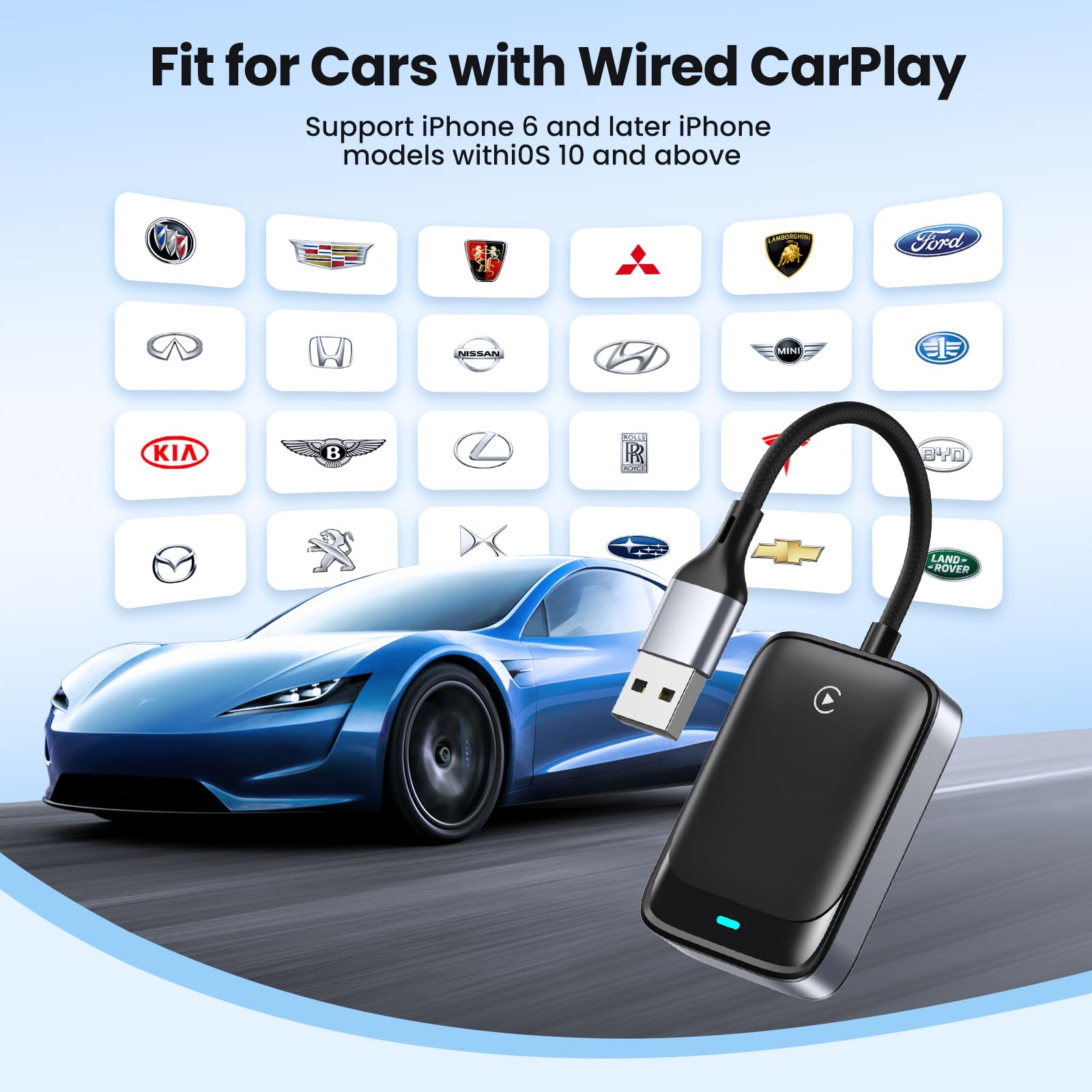 Wireless CarPlay Adapter for iPhone - Convert Wired to Wireless Apple CarPlay - Compatible with iOS 10+ & Cars 2016+ - Mini Size Plug & Play - Stable Connection for Commuting & Road Trips