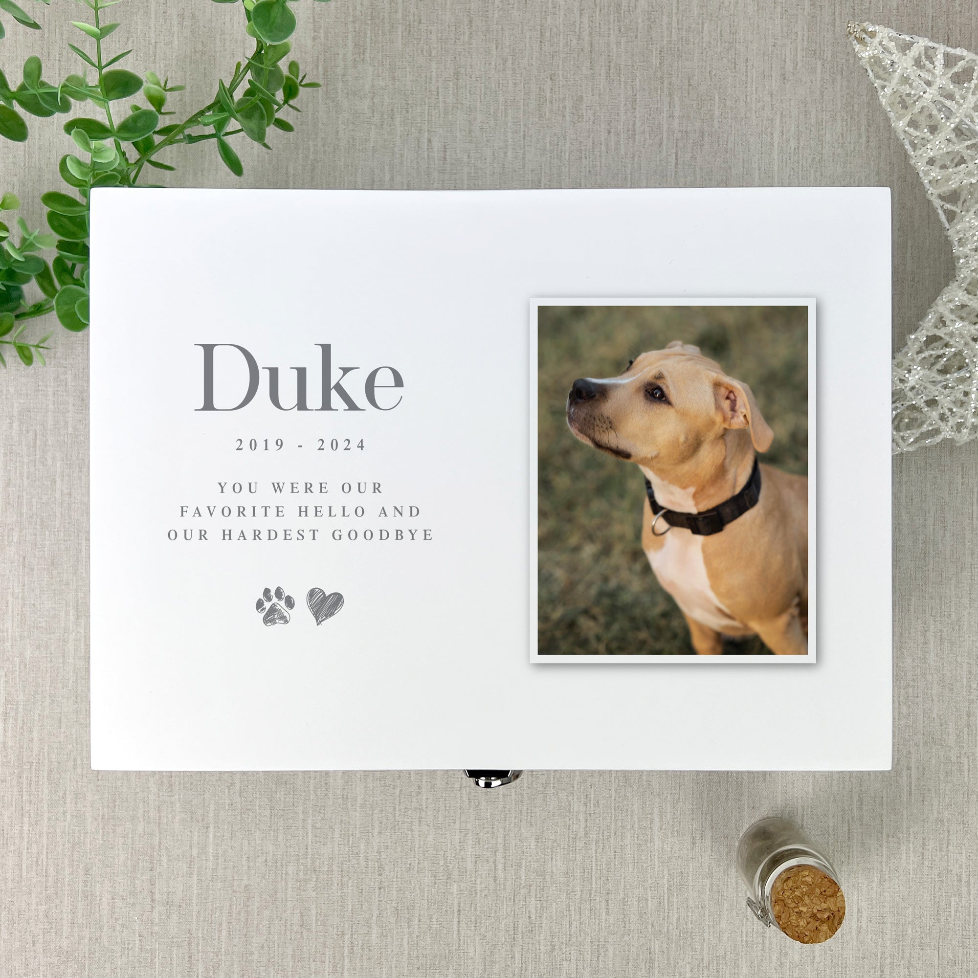 Custom Engraved Pet Memorial Box - Personalized Sketch Photo Keepsake for Dogs & Cats - 3 Sizes (8.7