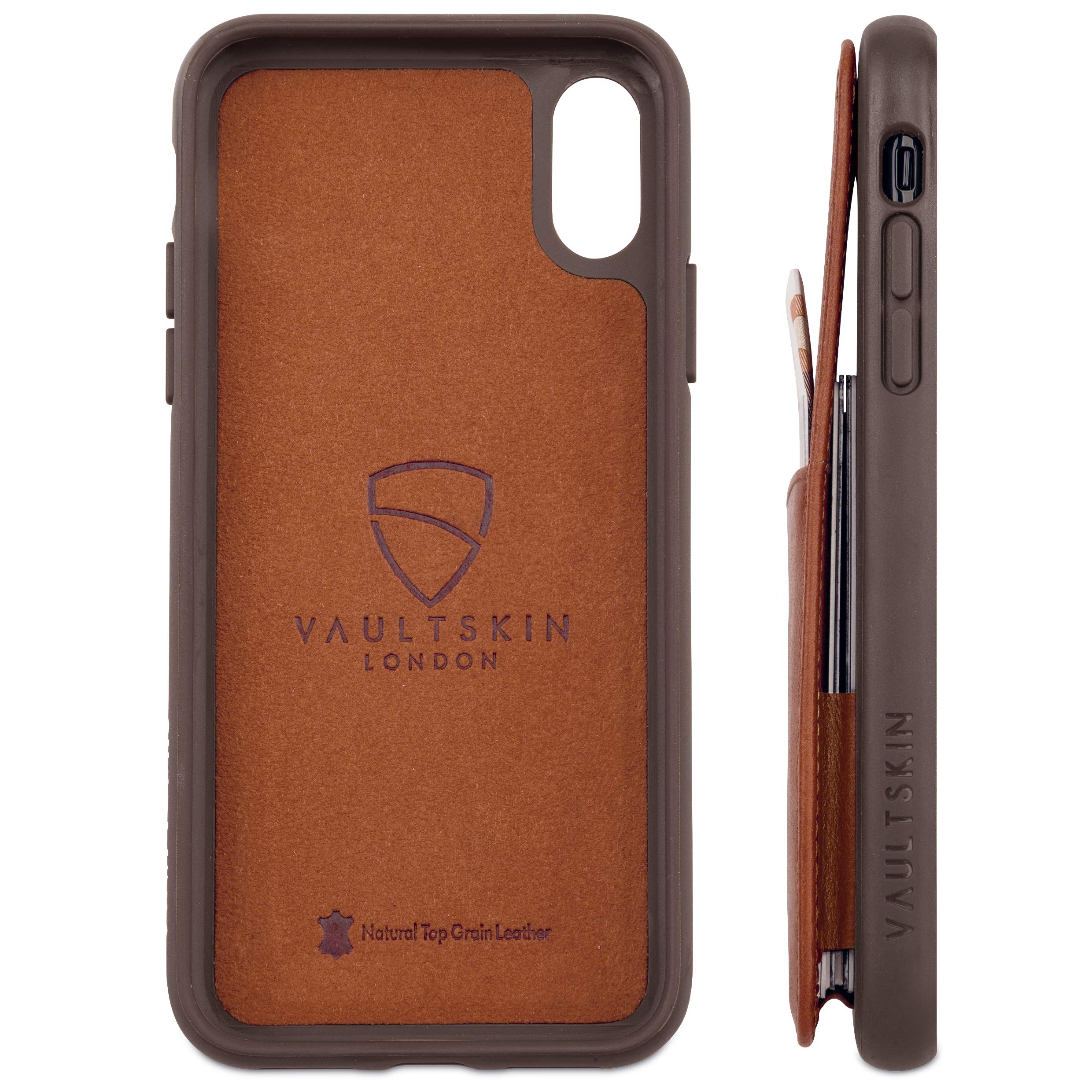 Vaultskin Eton Armour Slim Leather Wallet Case for iPhone Xs Max - Cognac Brown Genuine Leather Card Holder with RFID Protection | Perfect for Business Travel, Daily Commute & Secure Contactless Payments